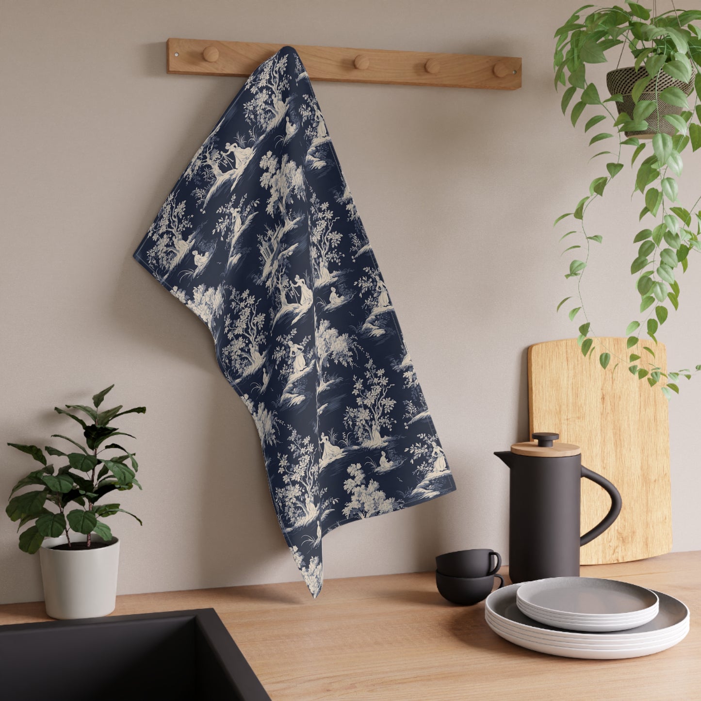 Dark Blue French Toile 6 Tea Towel