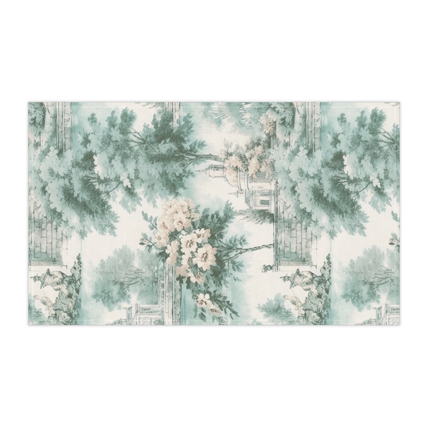 Mint French Country Toile (Church) Tea Towel (cotton twill)