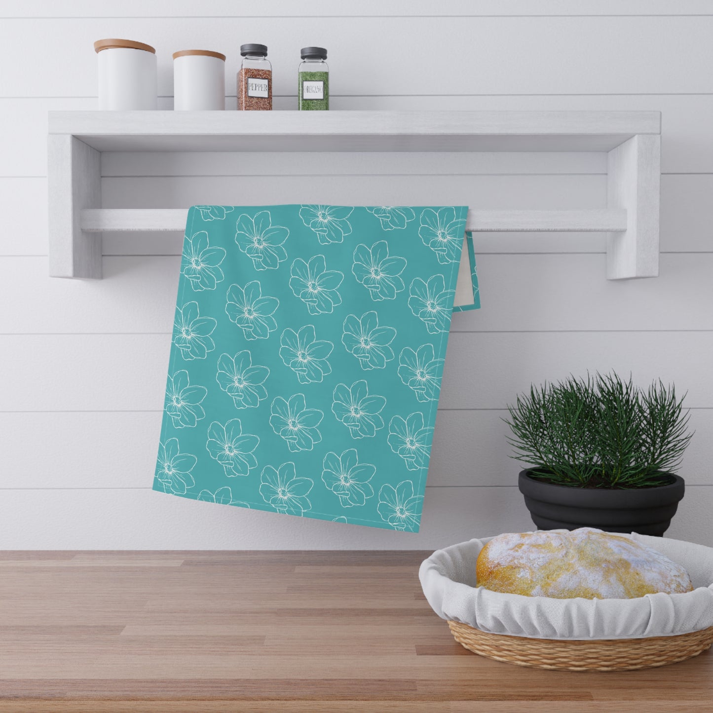 Turquoise w/ Flowers Tea Towel