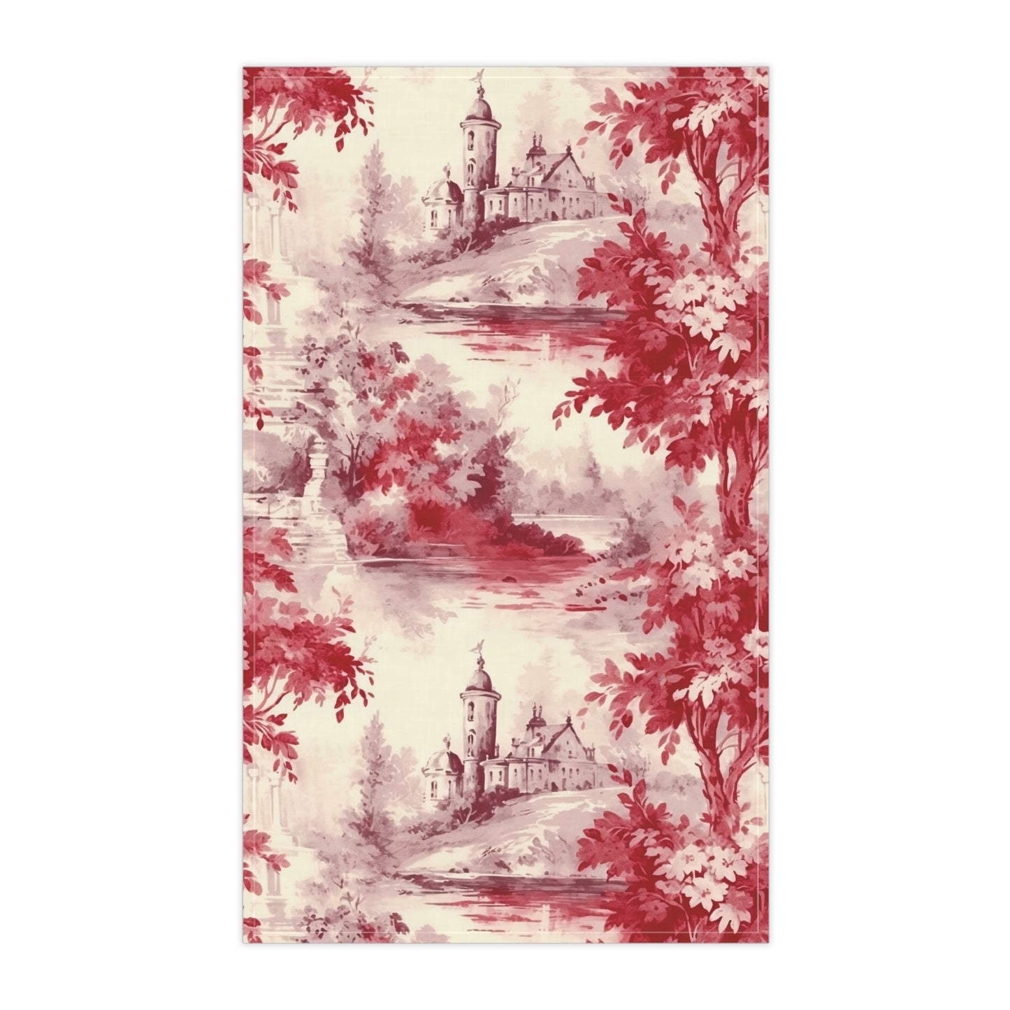 Red French Country Toile (The Manor) Tea Towel (cotton twill)