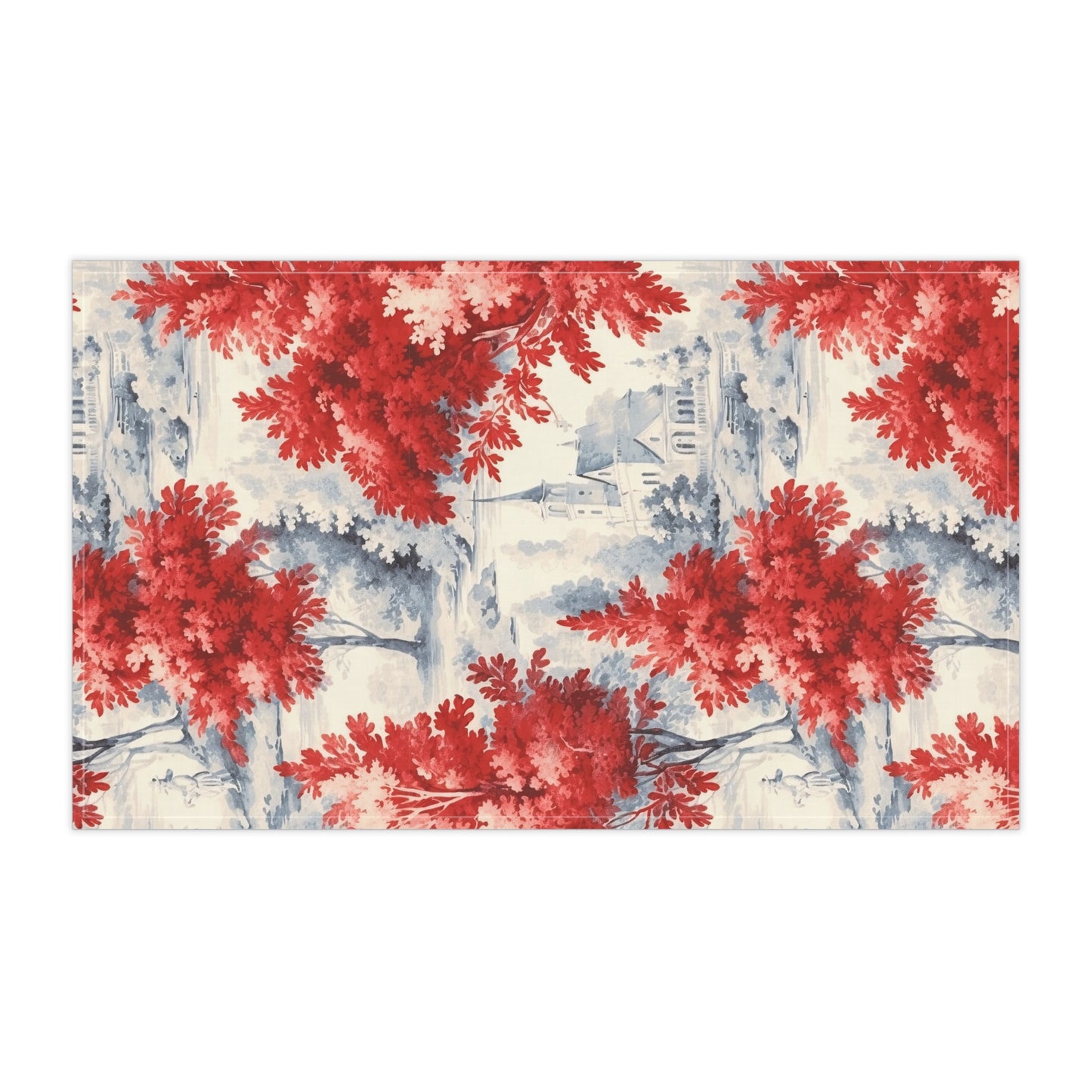 Red French Country Toile (Church) Tea Towel (cotton twill)