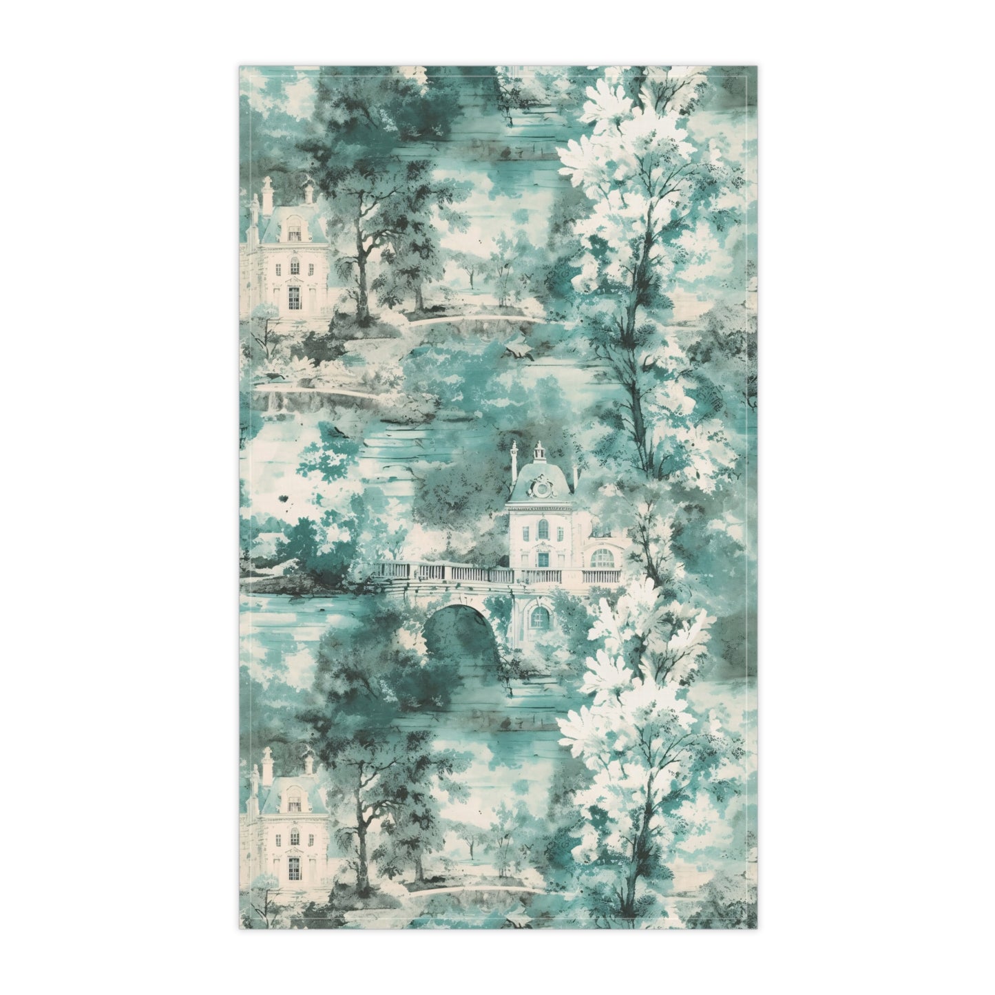 Mint French Country Toile (Manor) Tea Towel (cotton twill)