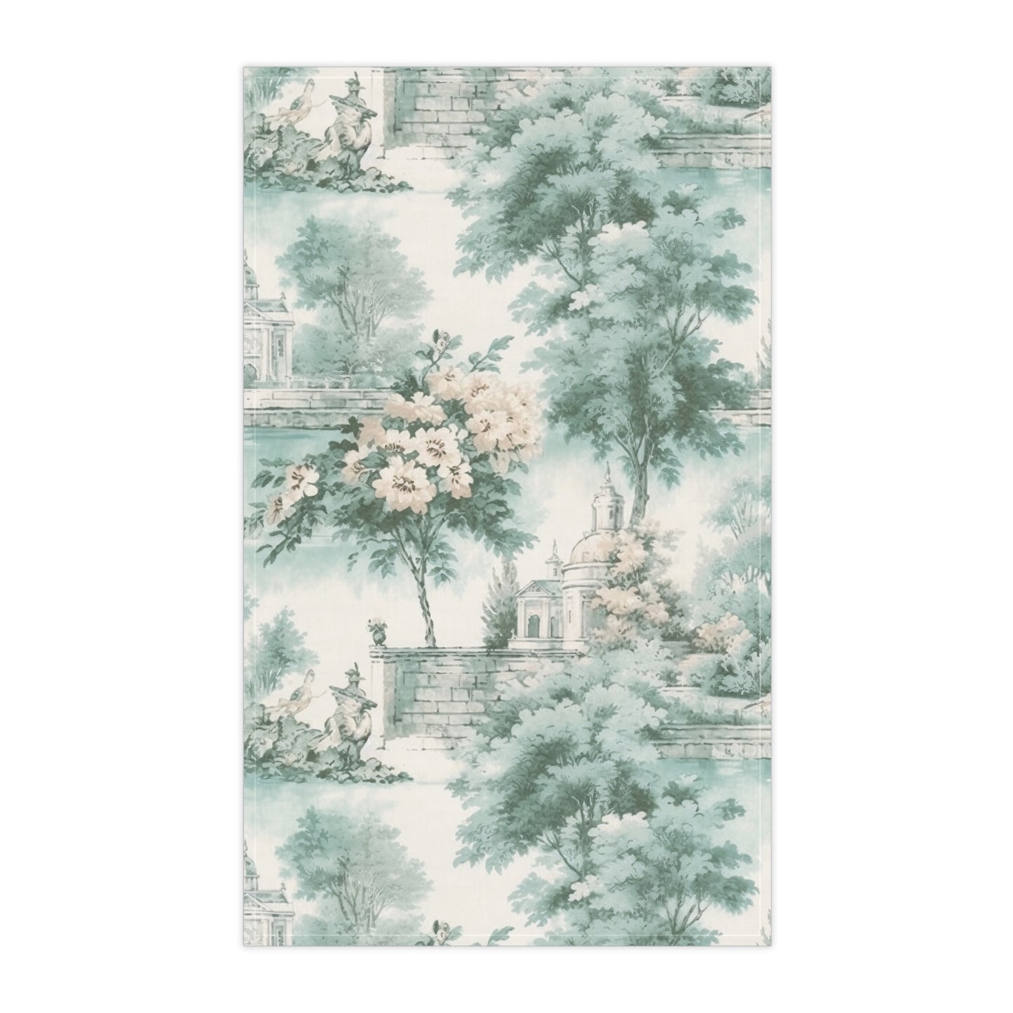 Mint French Country Toile (Church) Tea Towel (cotton twill)