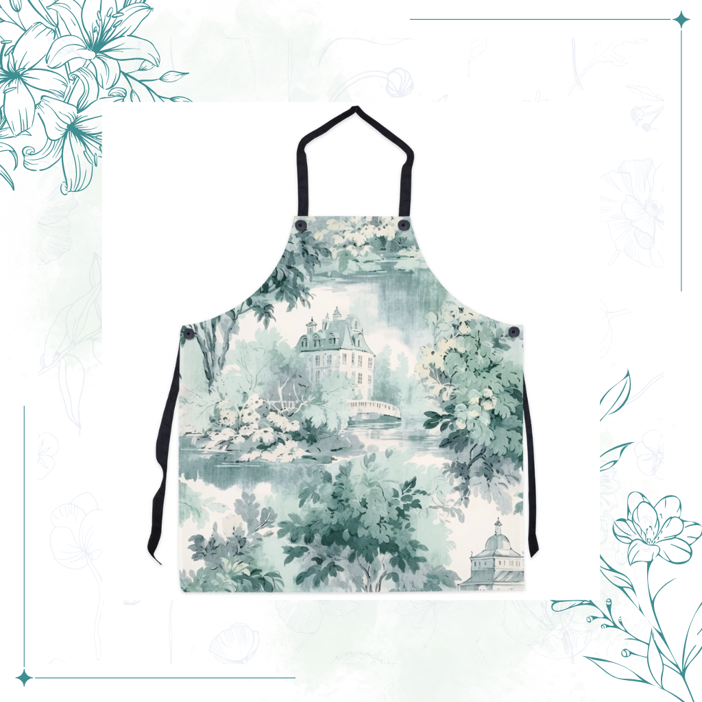 Mint French Country Toile Apron