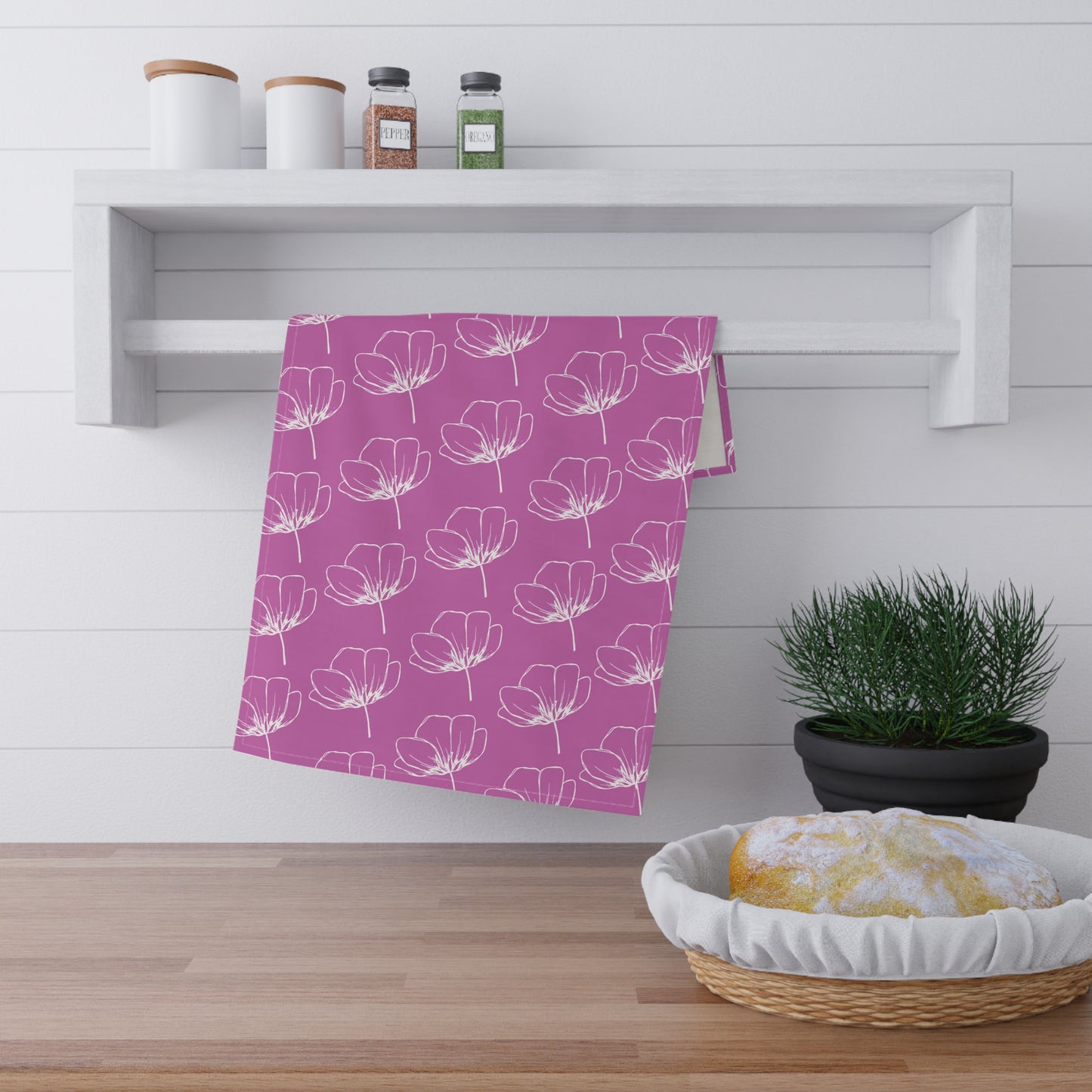 Pink w/ Flowers Tea Towel