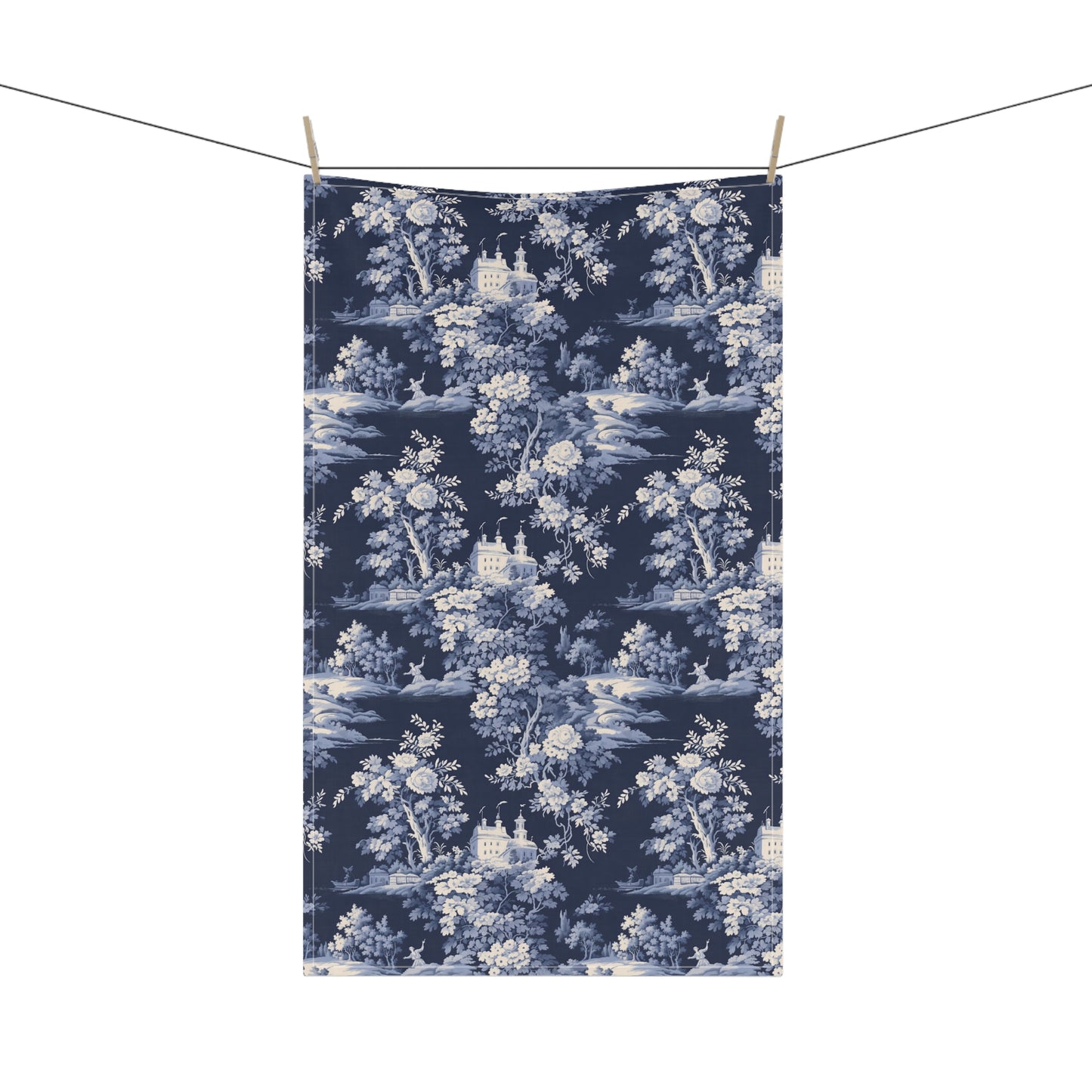 Dark Blue French Toile 3 Tea Towel