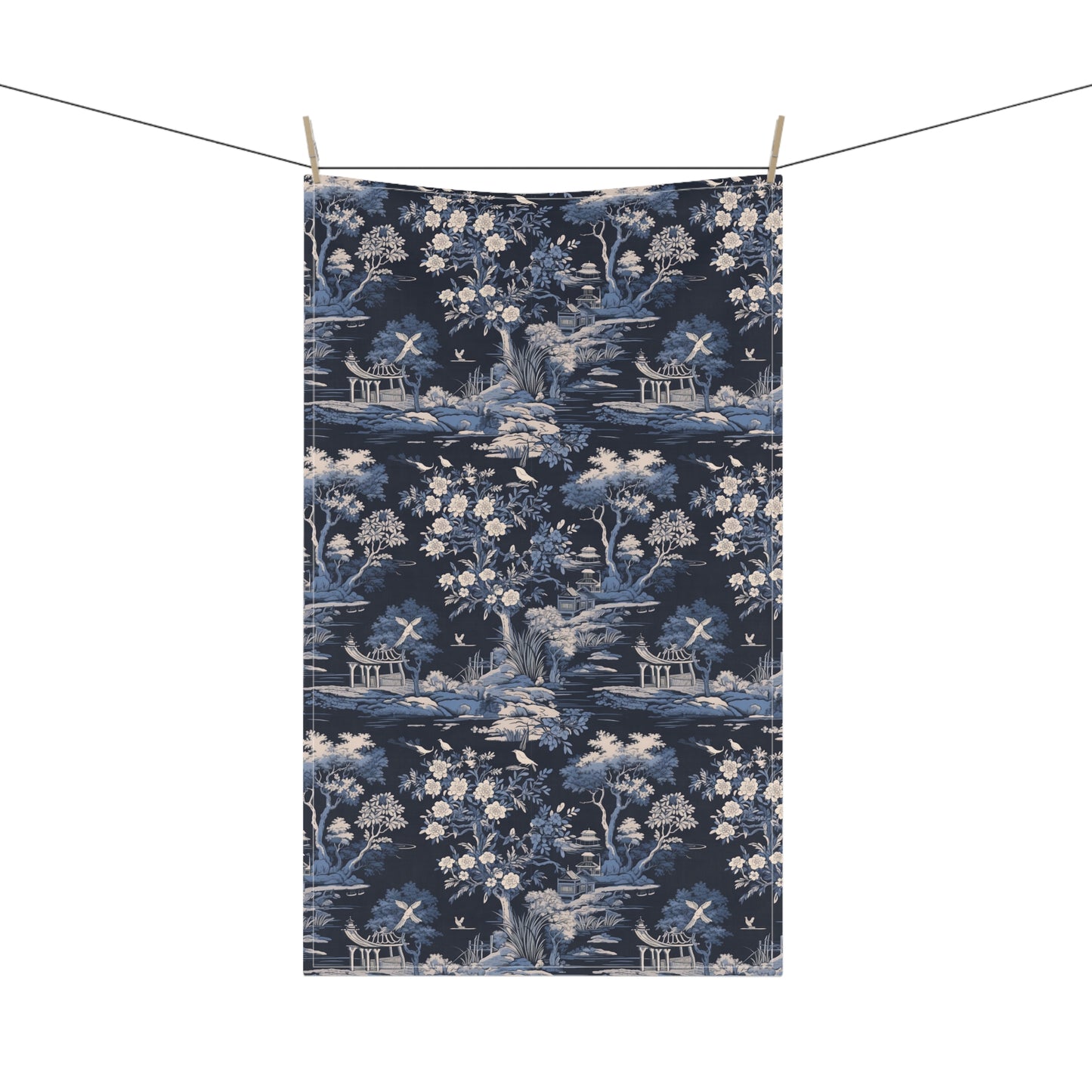 Dark Blue French Toile 1 Tea Towel