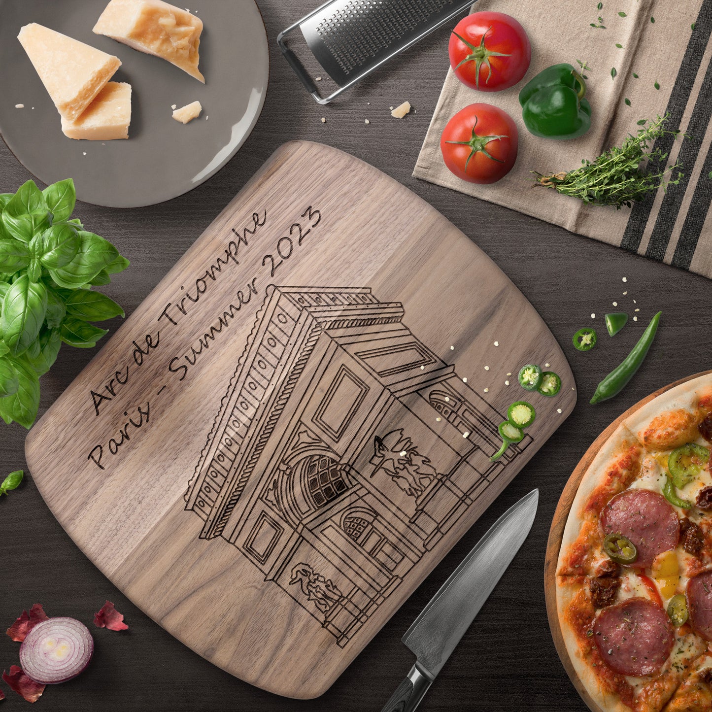 Personalized Arc de Triumph Hardwood Oval Cutting Board