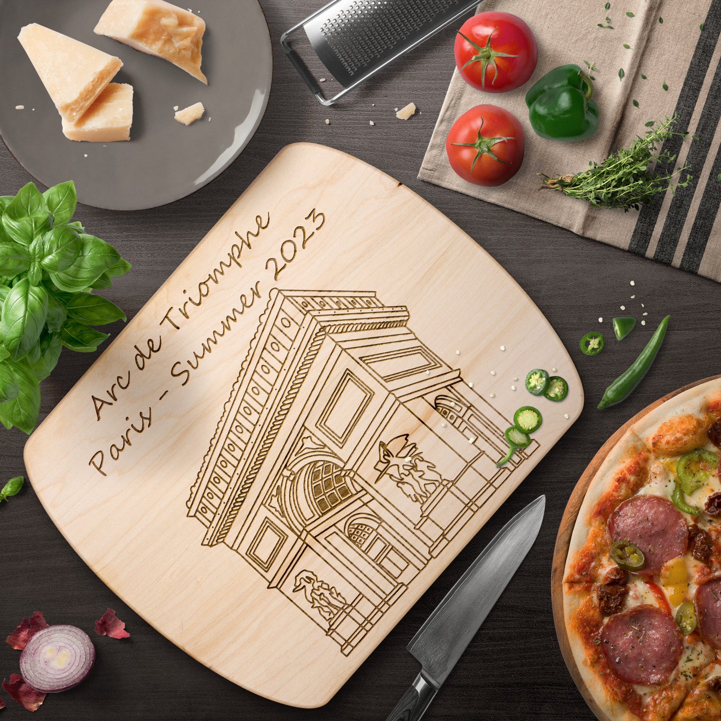 Personalized Arc de Triumph Hardwood Oval Cutting Board