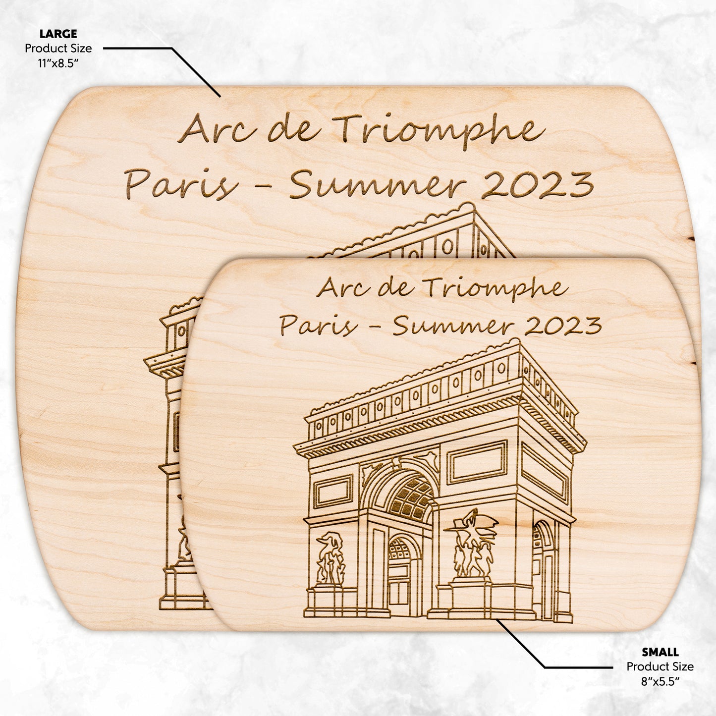 Personalized Arc de Triumph Hardwood Oval Cutting Board