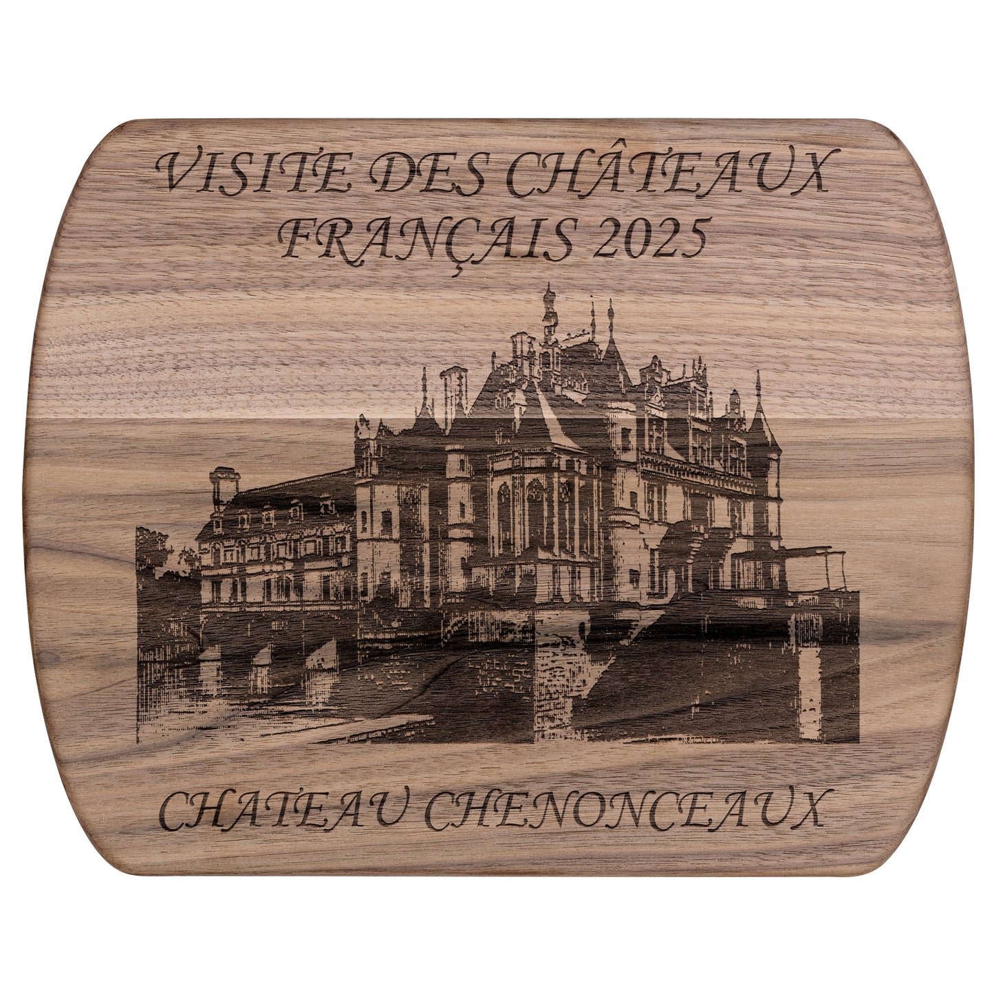 Personalized Chateau Chenonceaux Hardwood Oval Cutting Board