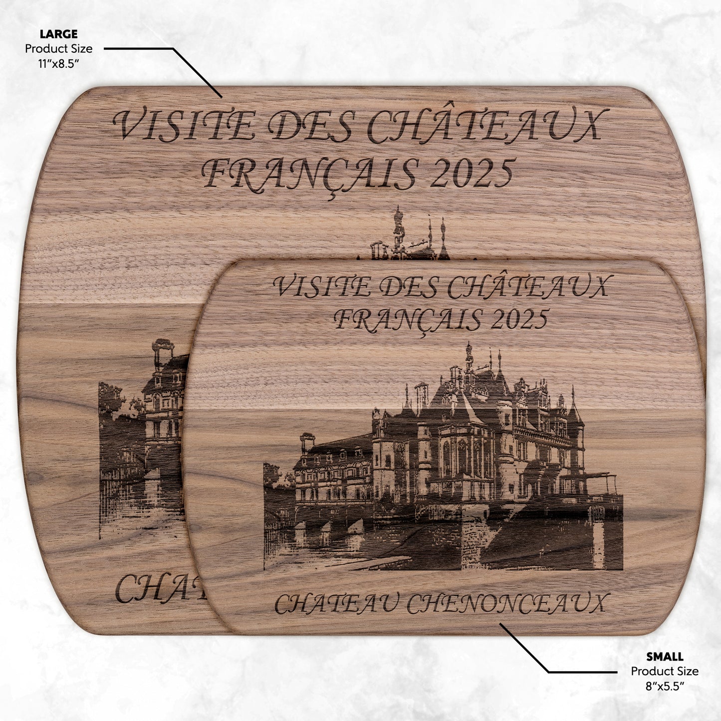 Personalized Chateau Chenonceaux Hardwood Oval Cutting Board