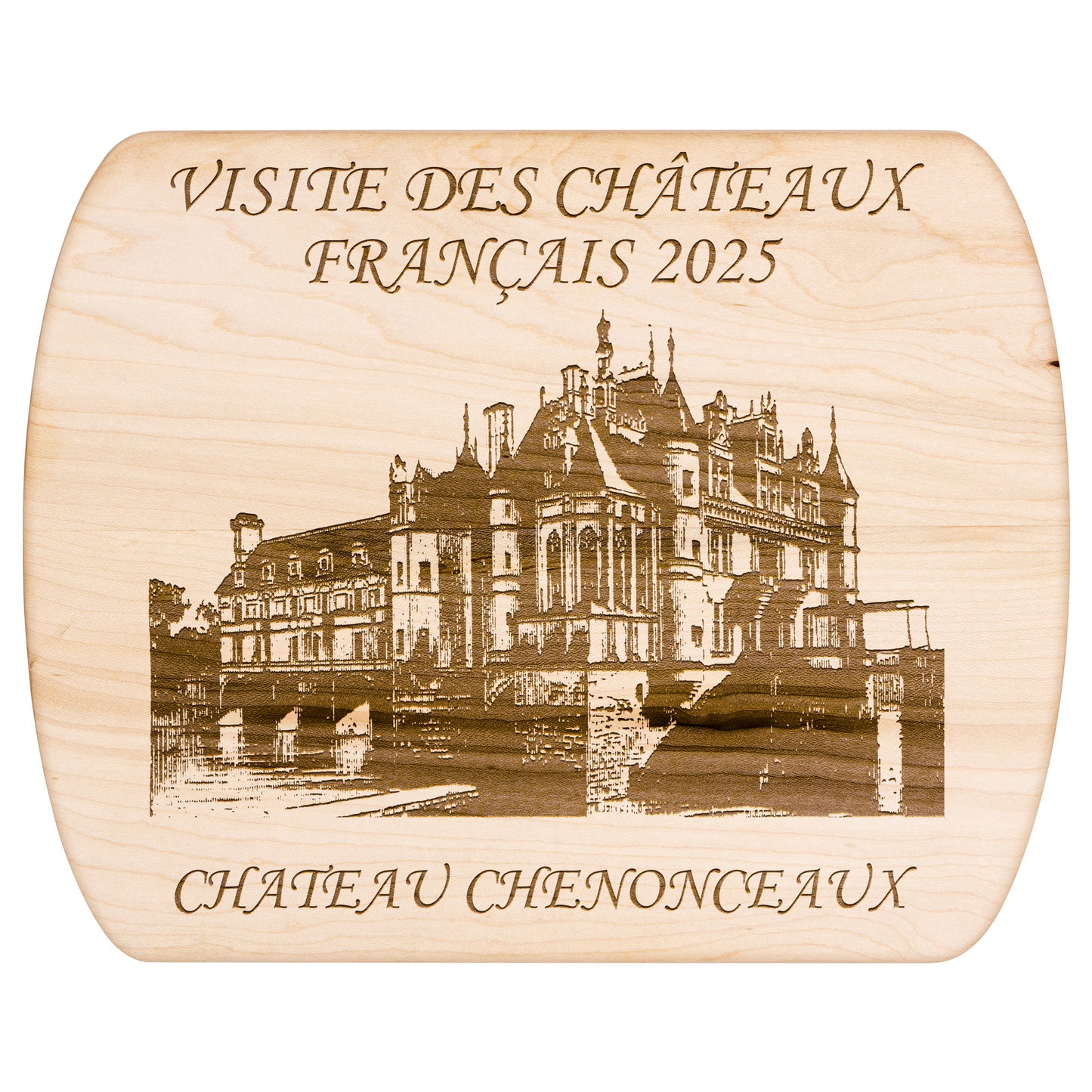 Personalized Chateau Chenonceaux Hardwood Oval Cutting Board