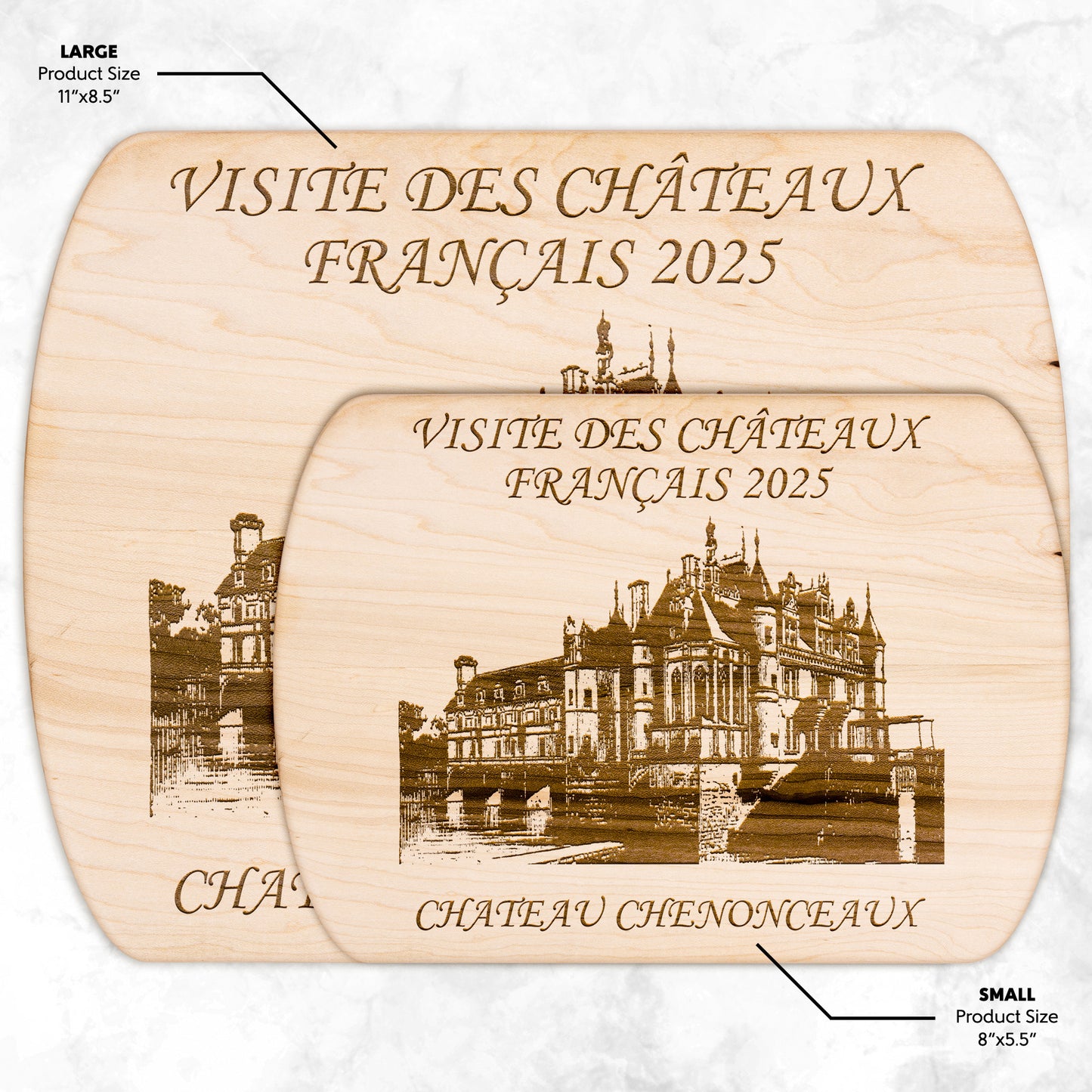 Personalized Chateau Chenonceaux Hardwood Oval Cutting Board