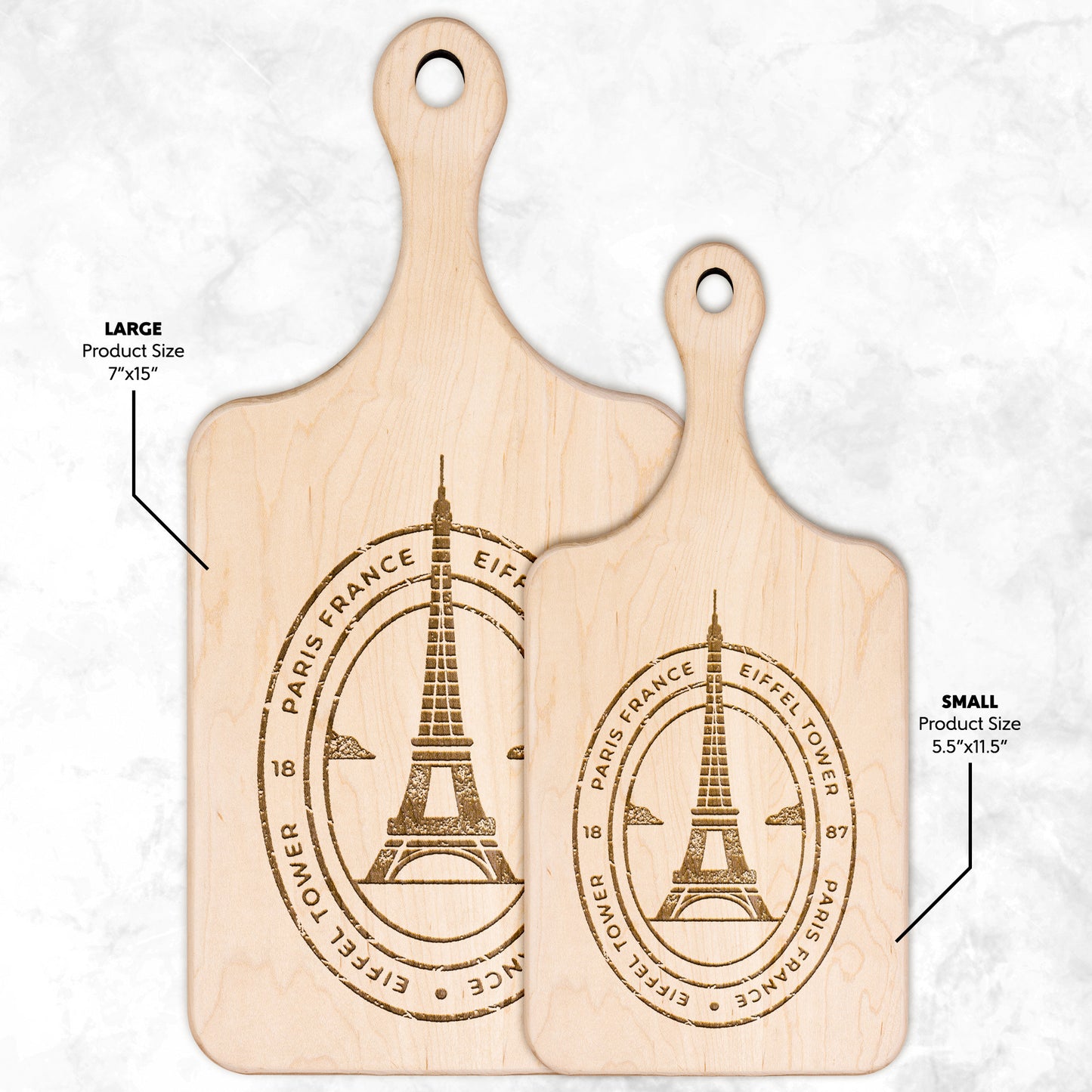 Eiffel Tower Stamp | Hardwood Paddle Cutting Board