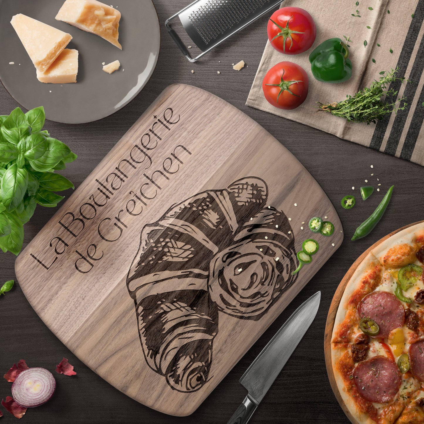 Personalized La Boulangerie Hardwood Oval Cutting Board