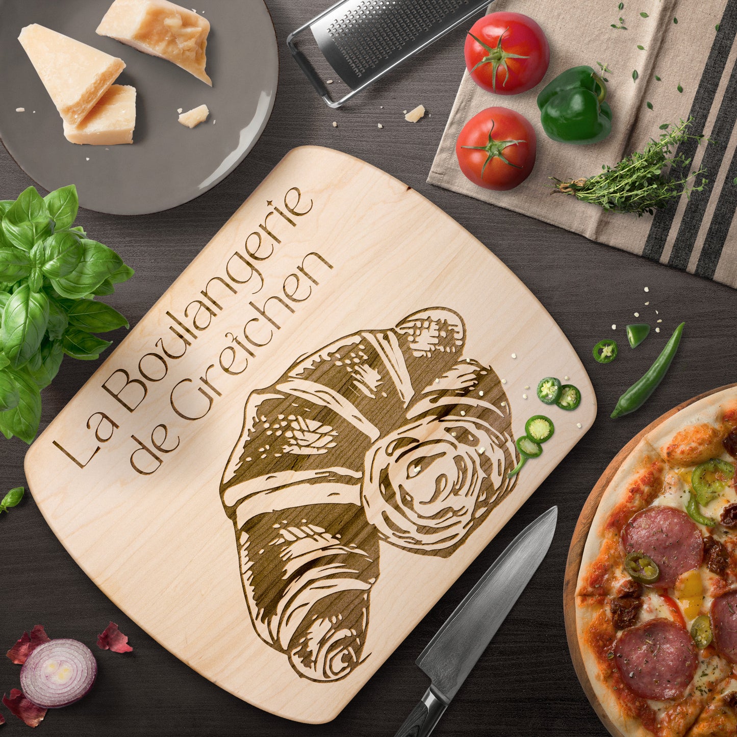 Personalized La Boulangerie Hardwood Oval Cutting Board
