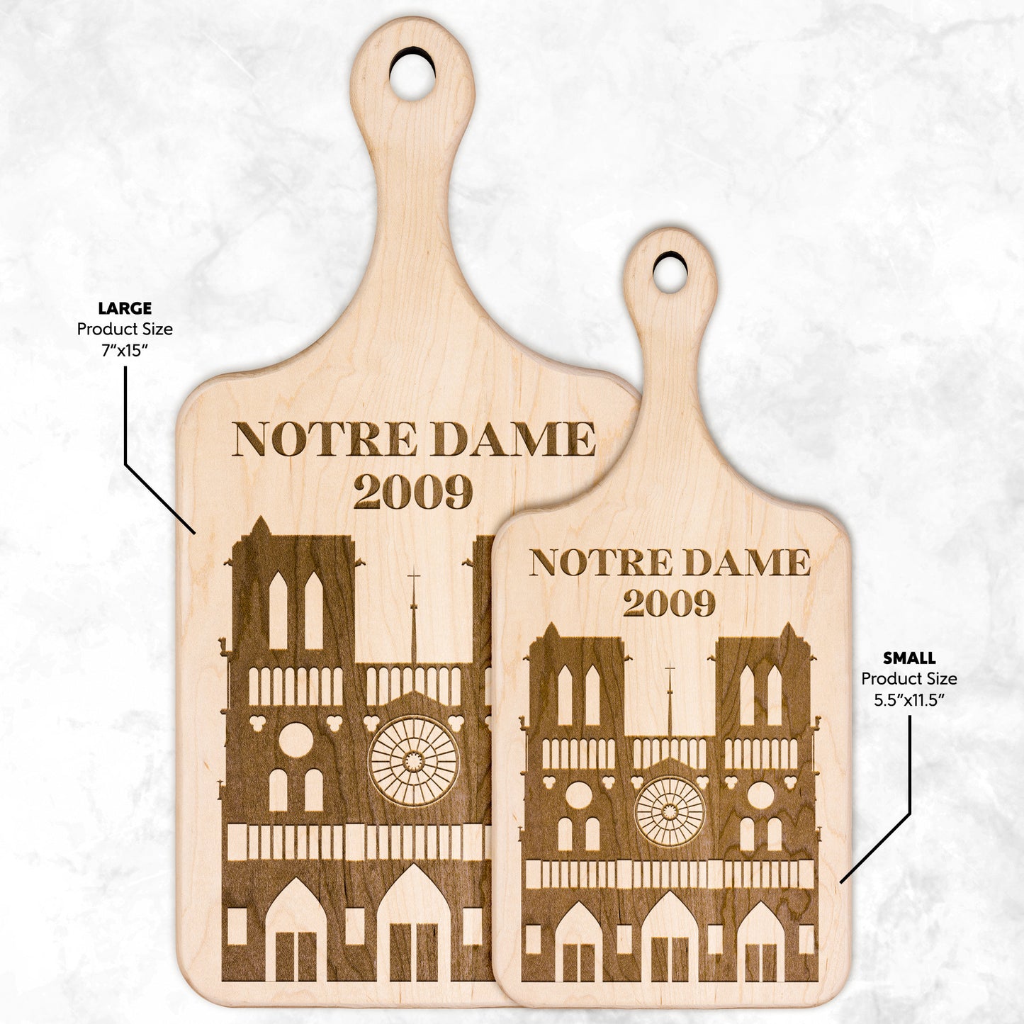 Personalized Notre Dame Hardwood Paddle Cutting Board