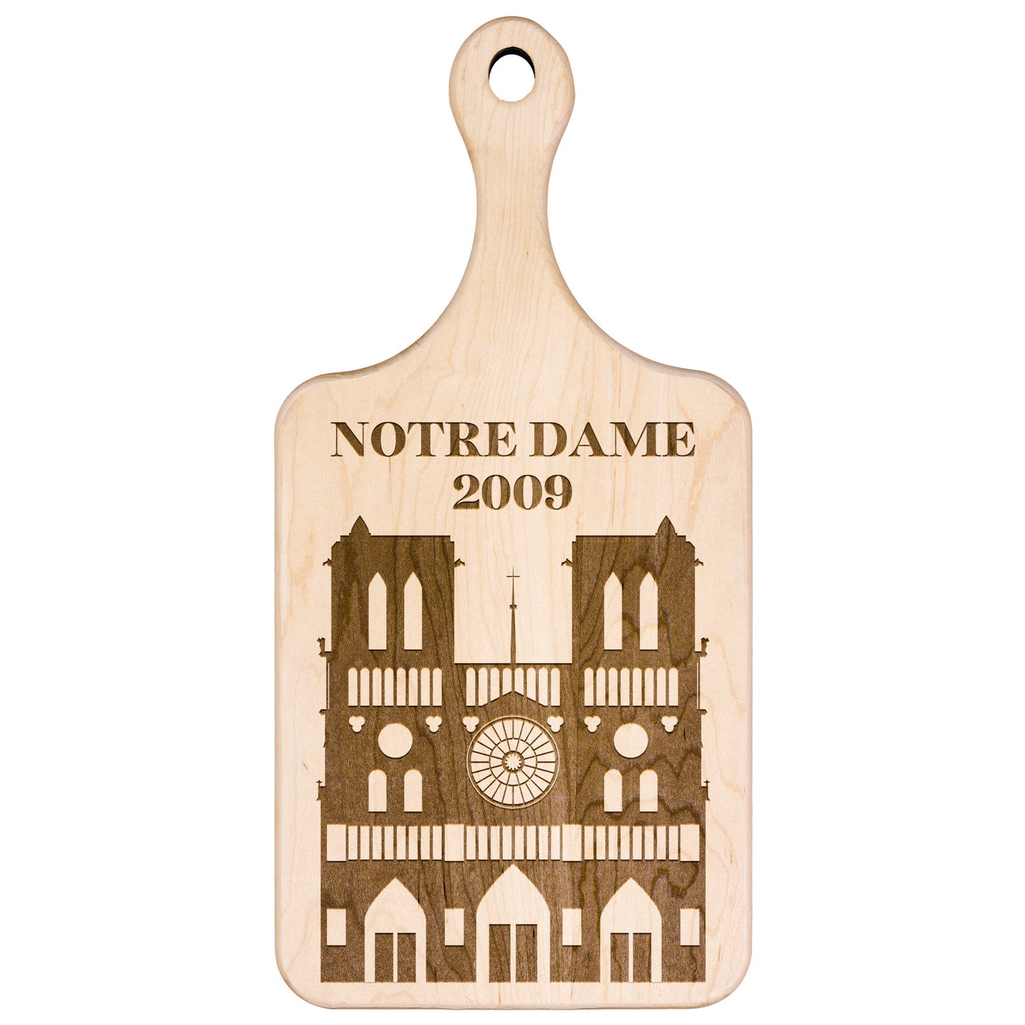 Personalized Notre Dame Hardwood Paddle Cutting Board