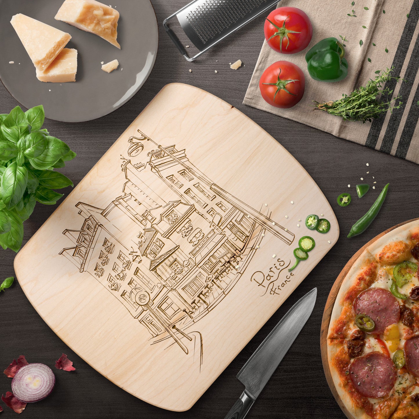Paris France City Street | Hardwood Oval Cutting Board