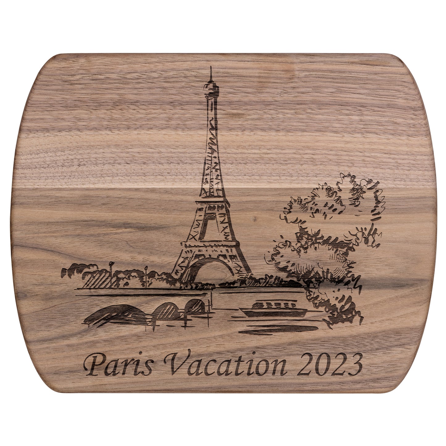 Personalized Paris Scene Hardwood Oval Cutting Board
