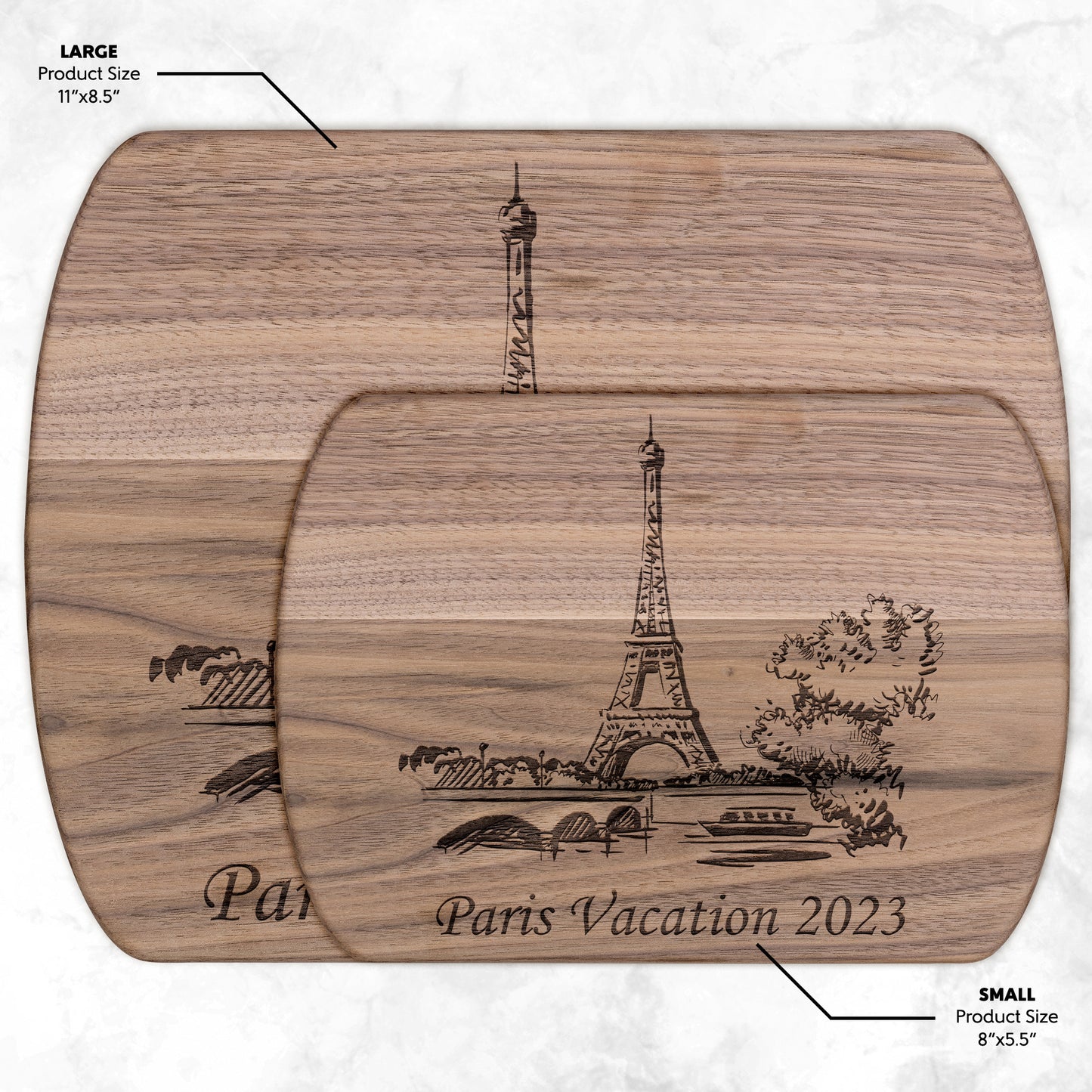 Personalized Paris Scene Hardwood Oval Cutting Board