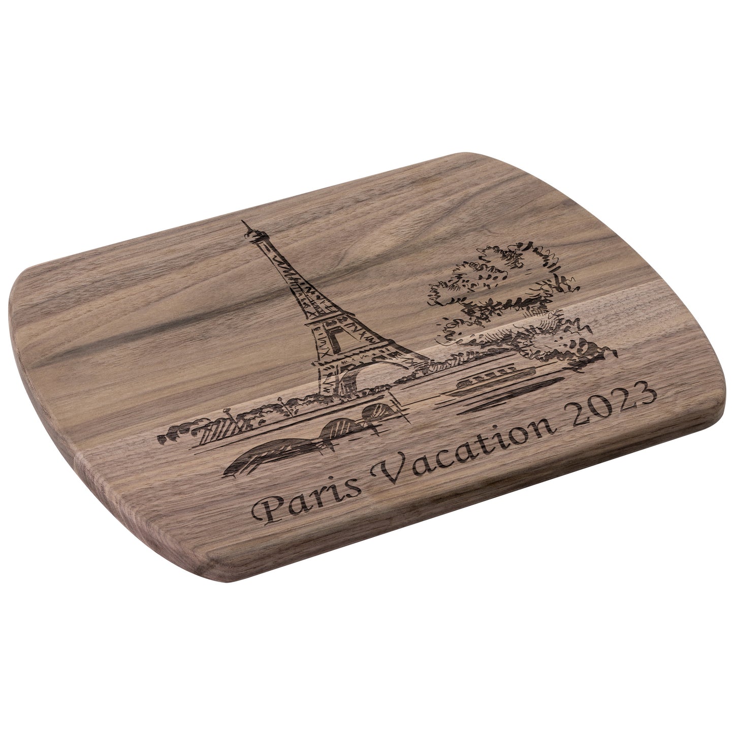 Personalized Paris Scene Hardwood Oval Cutting Board