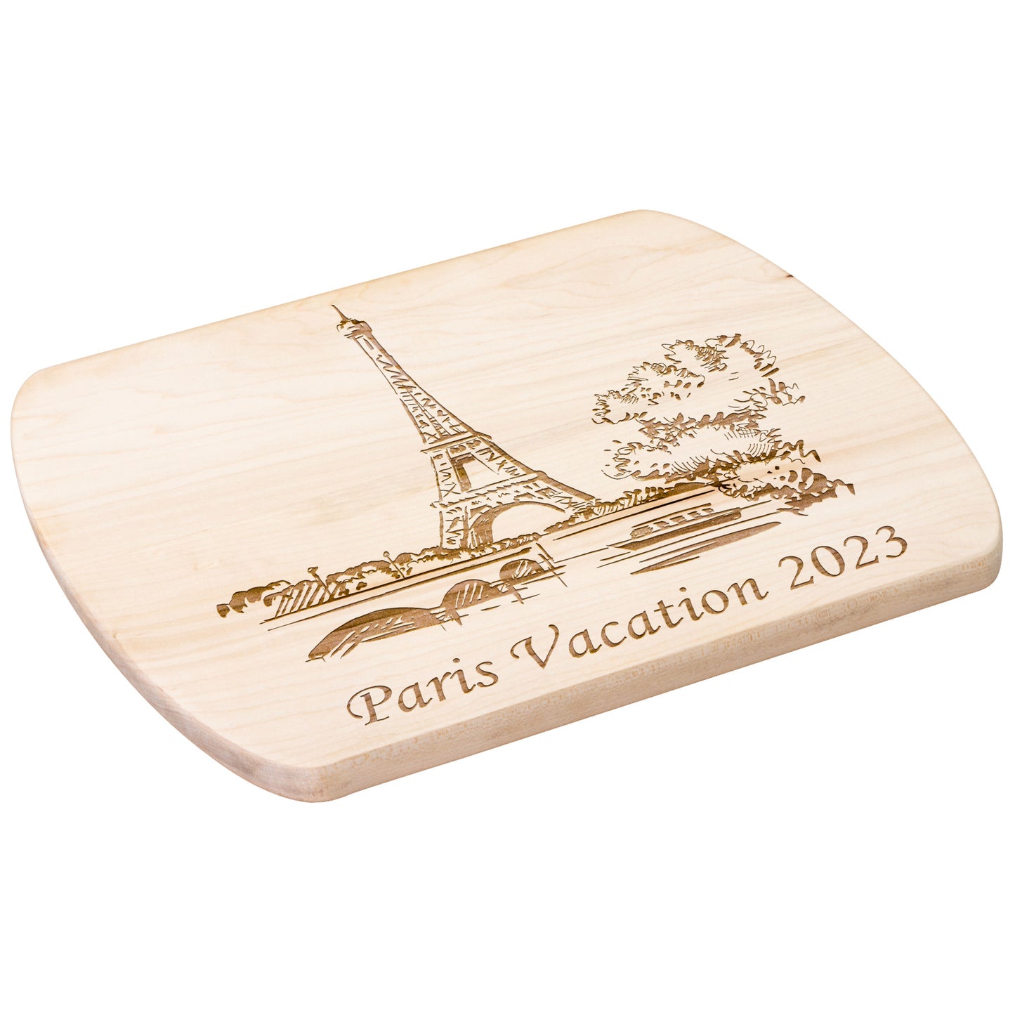 Personalized Paris Scene Hardwood Oval Cutting Board