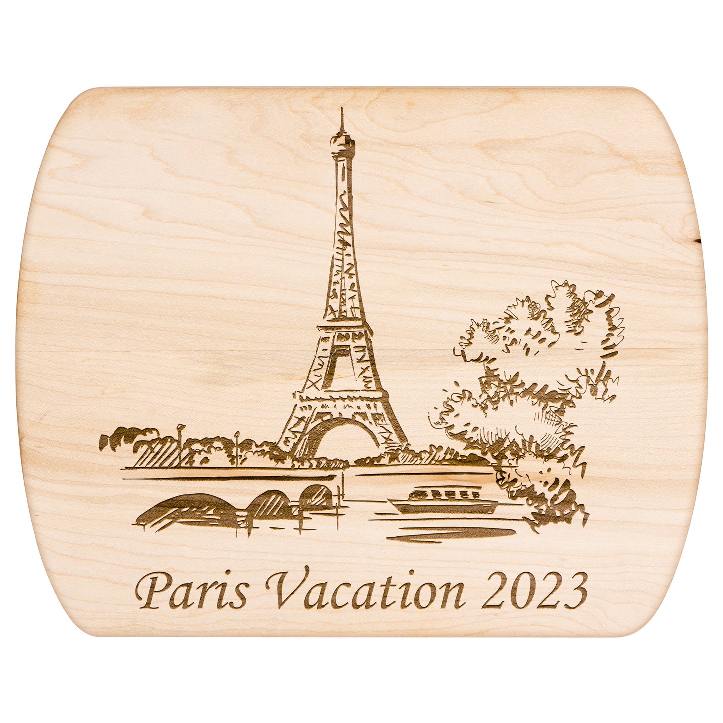 Personalized Paris Scene Hardwood Oval Cutting Board