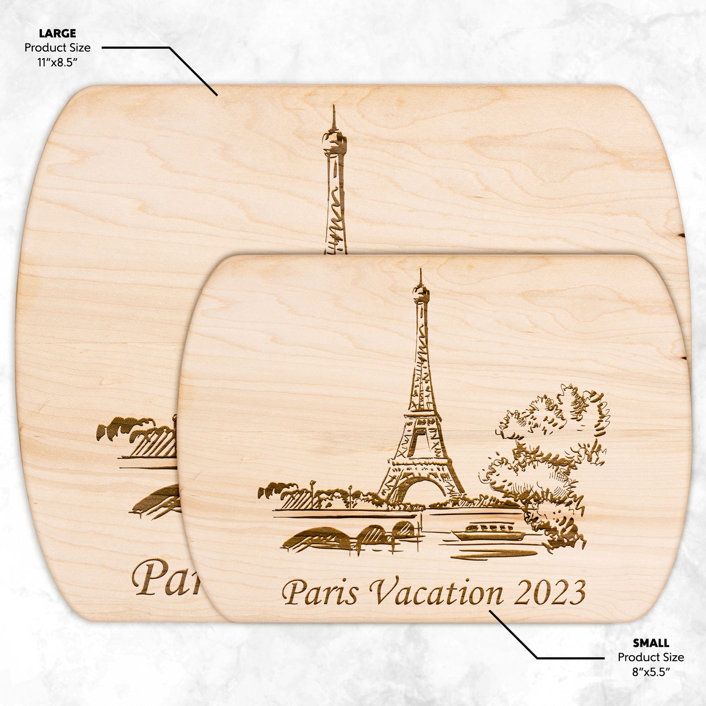 Personalized Paris Scene Hardwood Oval Cutting Board