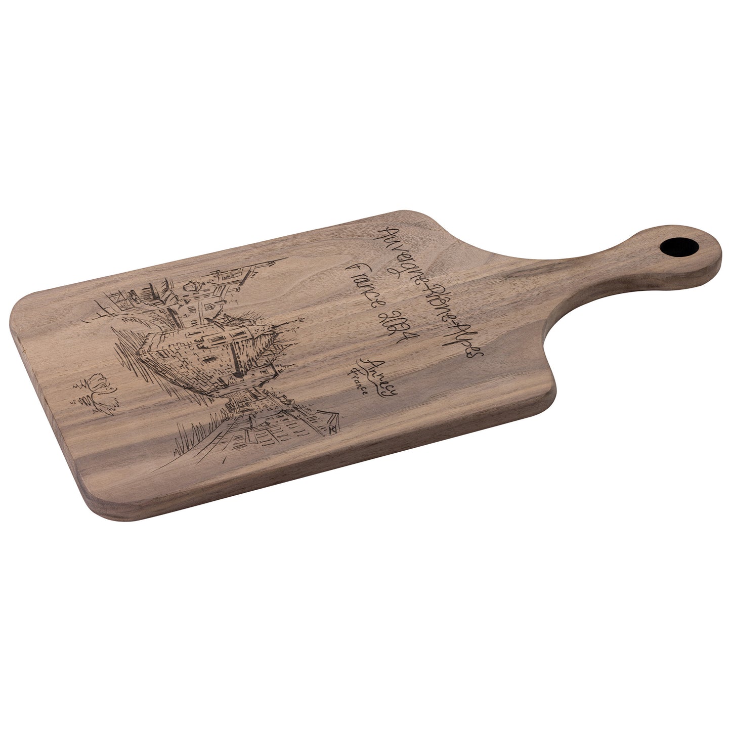 Personalized Annecy France Hardwood Paddle Cutting Board