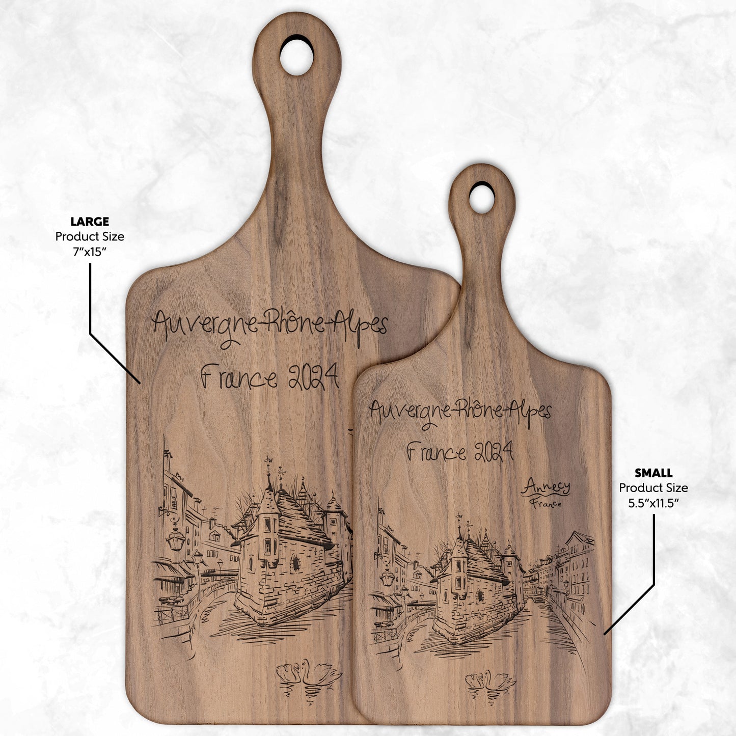 Personalized Annecy France Hardwood Paddle Cutting Board