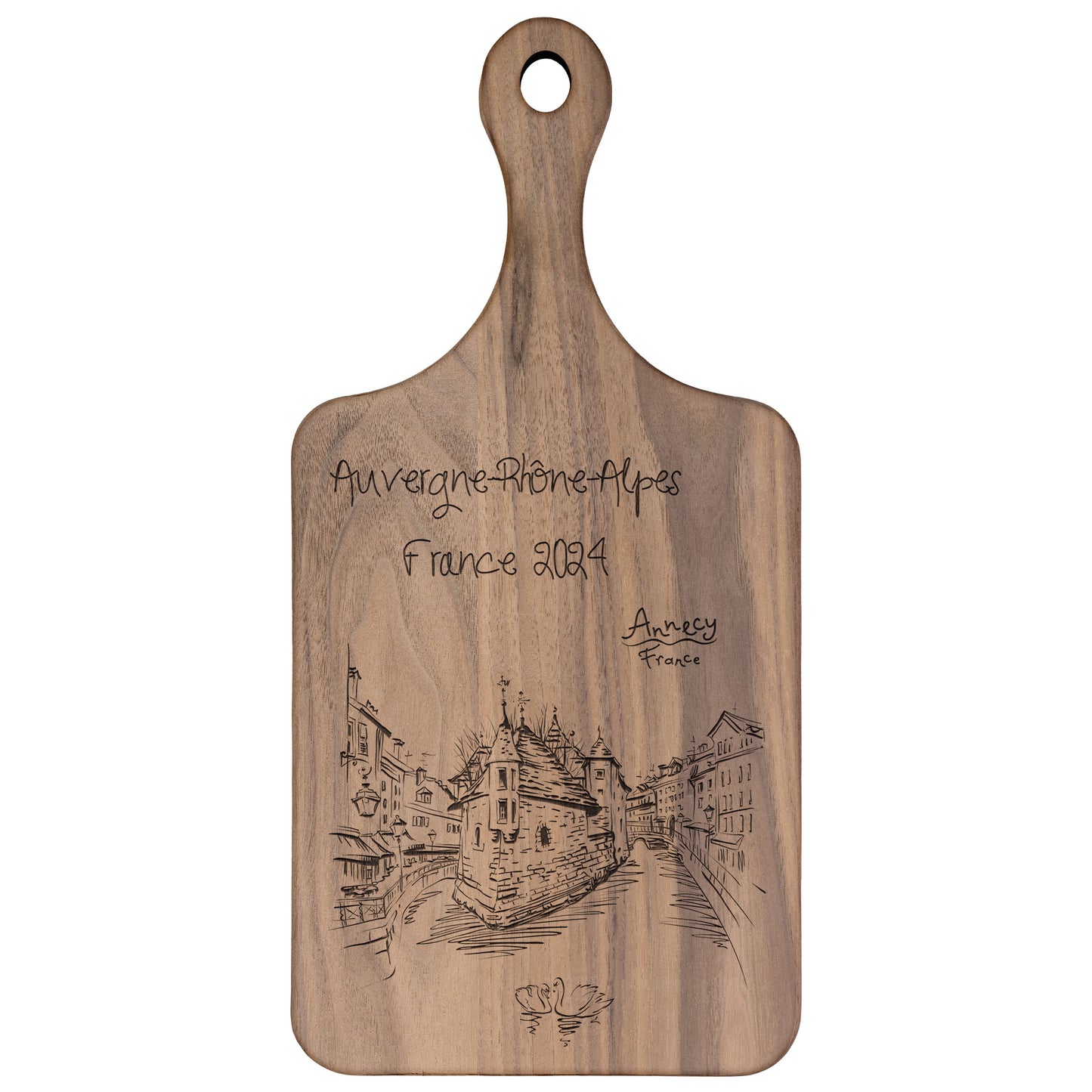 Personalized Annecy France Hardwood Paddle Cutting Board