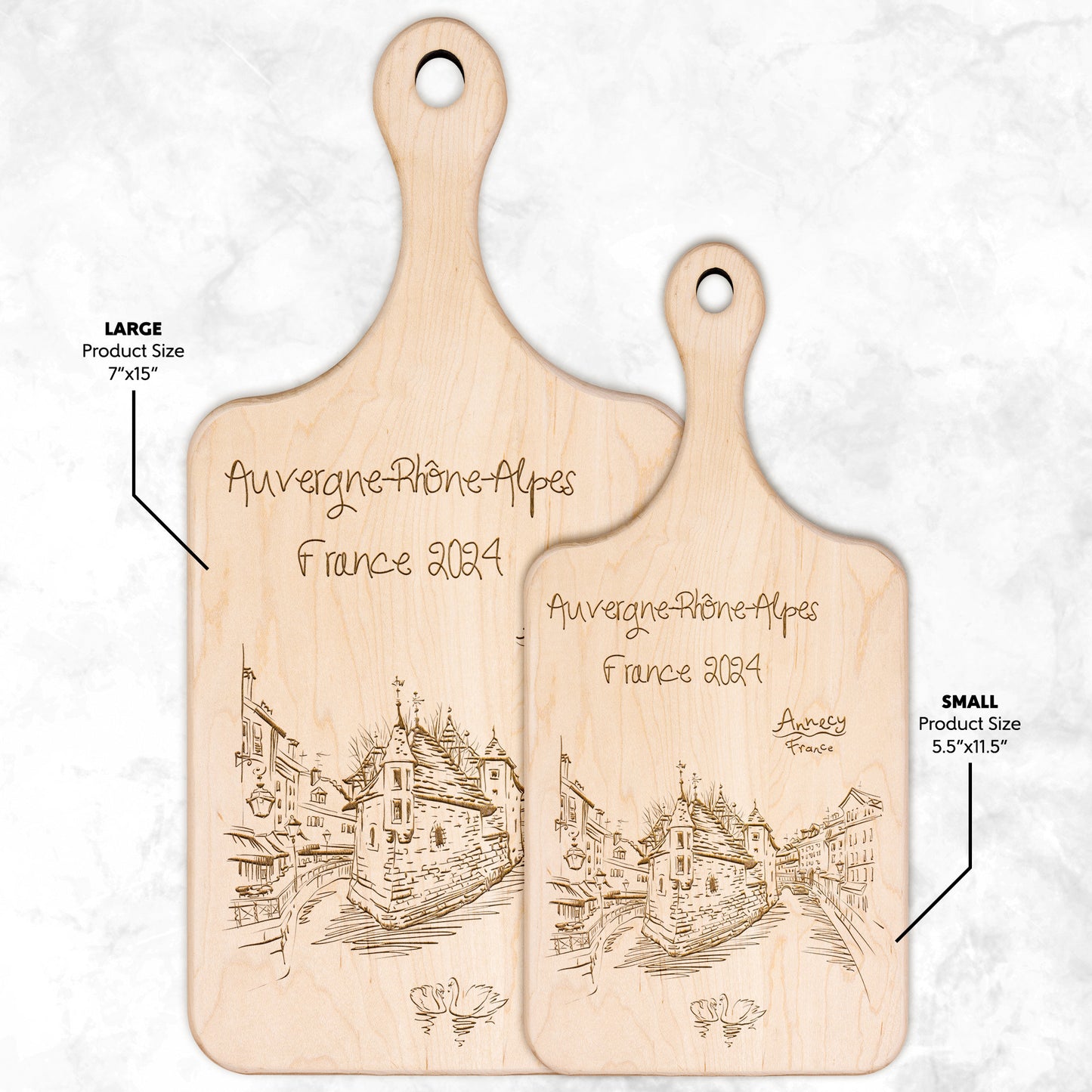 Personalized Annecy France Hardwood Paddle Cutting Board