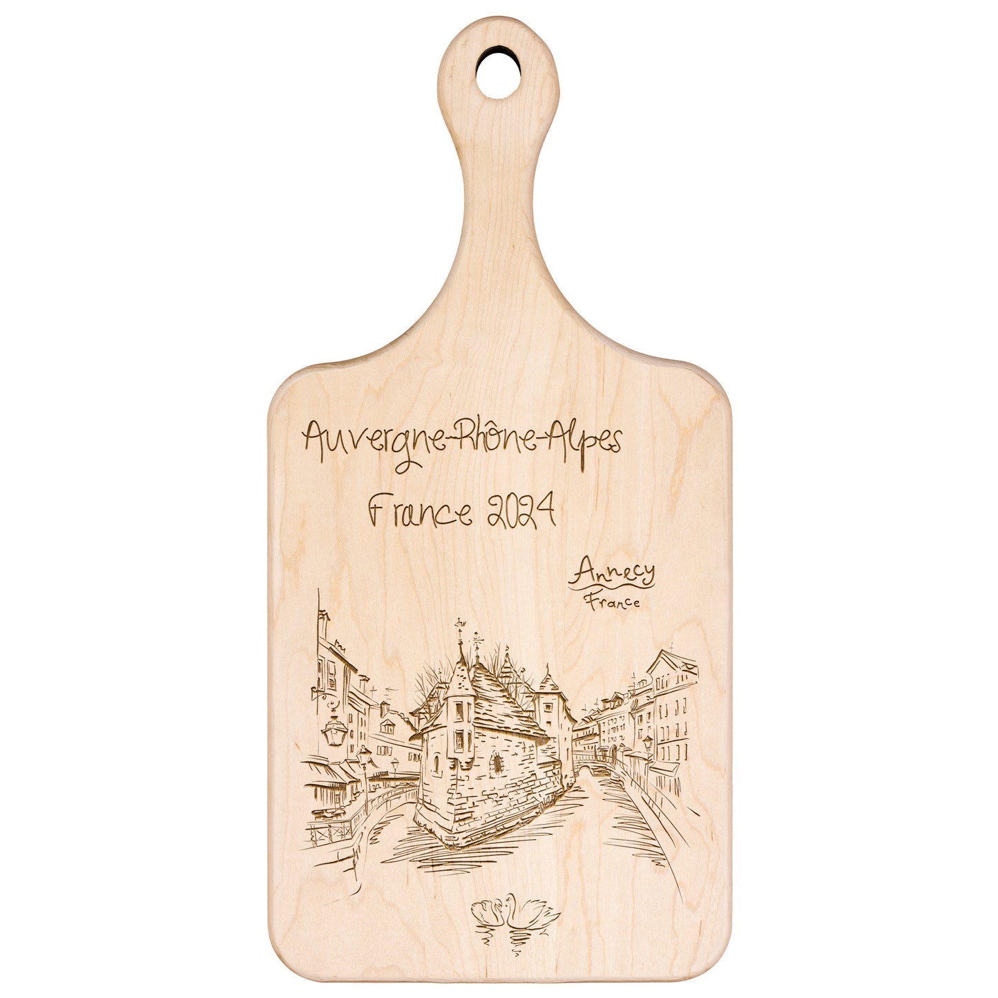 Personalized Annecy France Hardwood Paddle Cutting Board