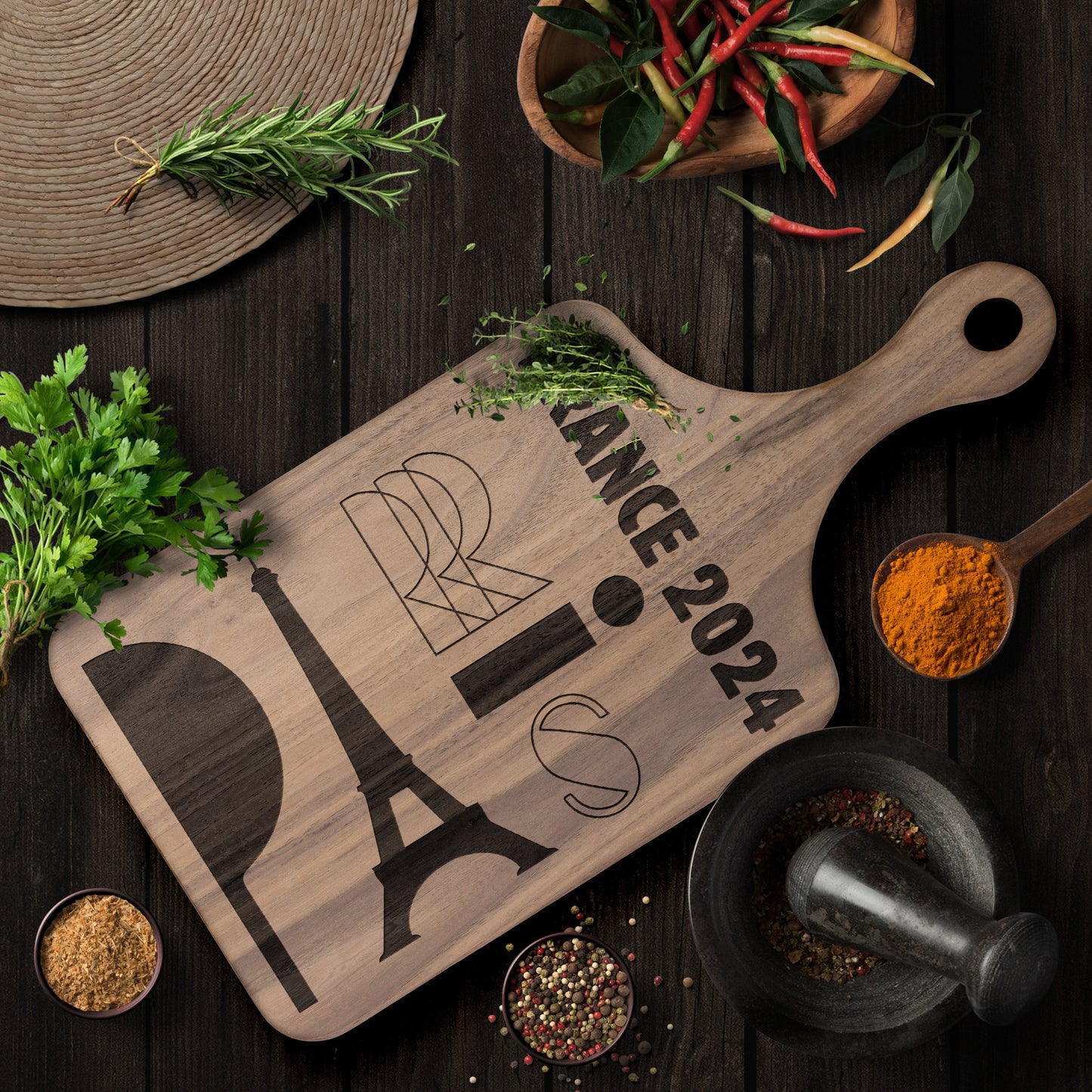 Personalized France Hardwood Paddle Cutting Board updated