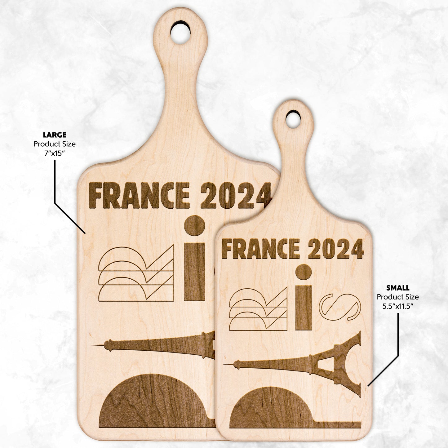 Personalized France Hardwood Paddle Cutting Board updated