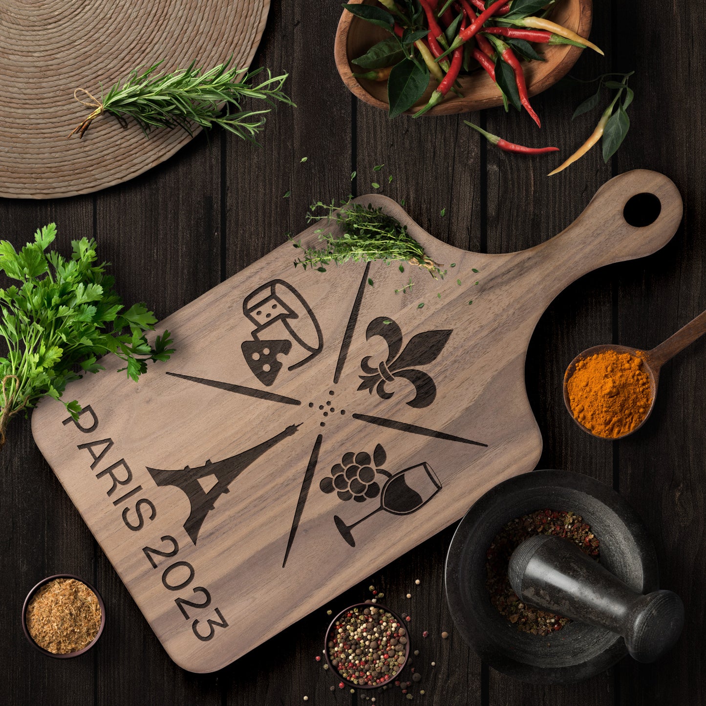 Personalized Paris Hardwood Paddle Cutting Board