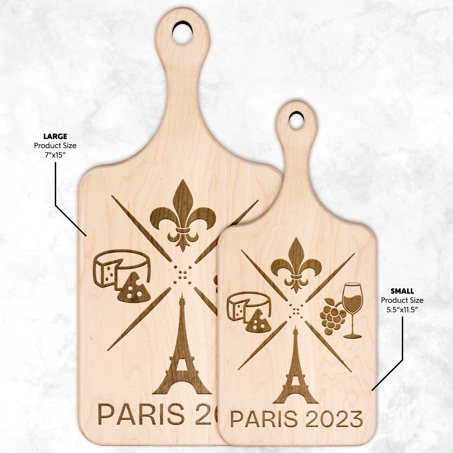 Personalized Paris Hardwood Paddle Cutting Board