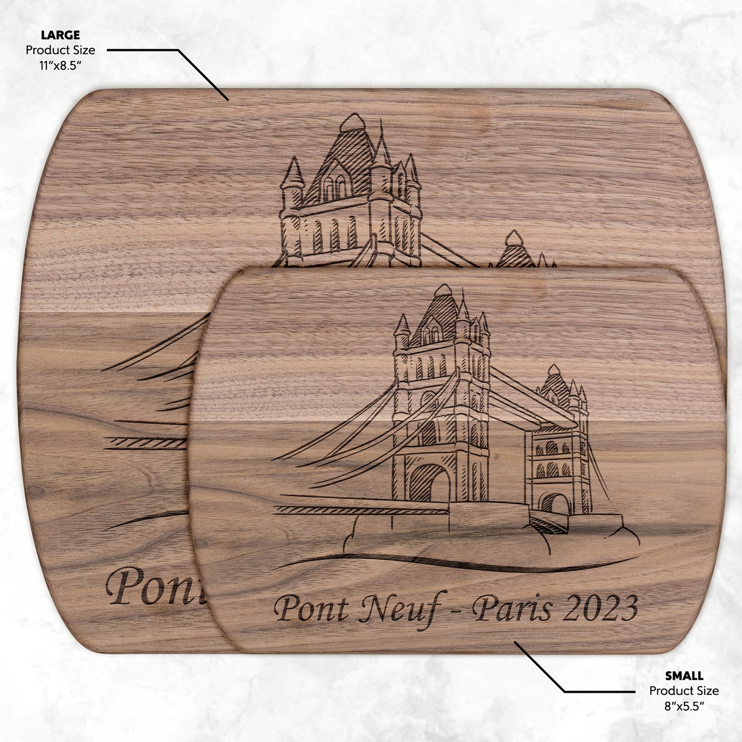 Personalized Pont Neuf Hardwood Oval Cutting Board
