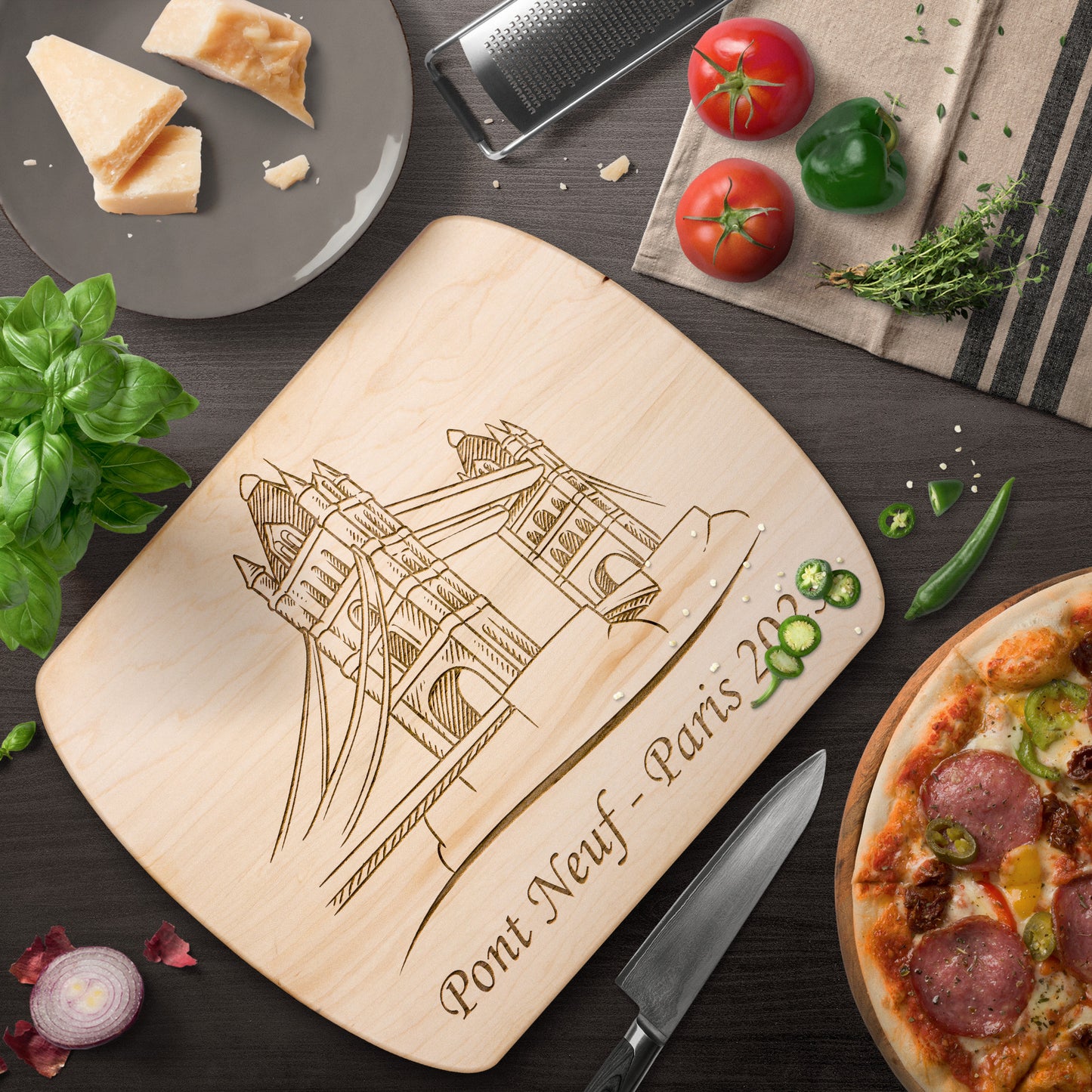 Personalized Pont Neuf Hardwood Oval Cutting Board