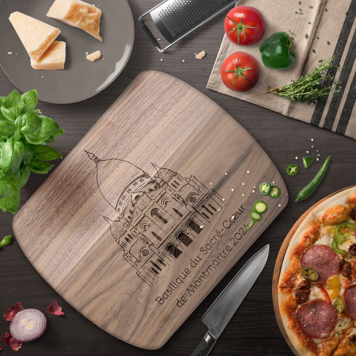 Personalized Sacré-Cœur Hardwood Oval Cutting Board Cutting Board