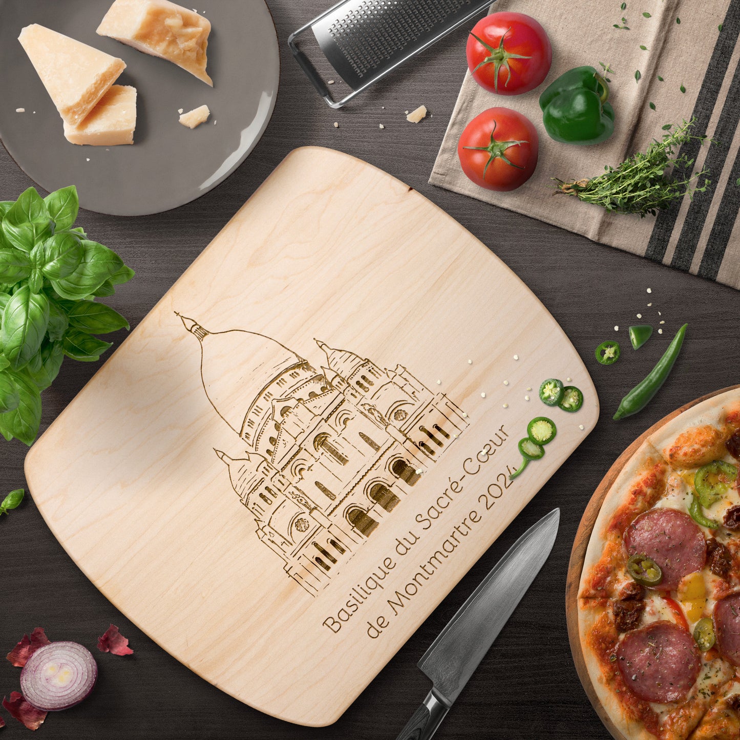 Personalized Sacré-Cœur Hardwood Oval Cutting Board Cutting Board