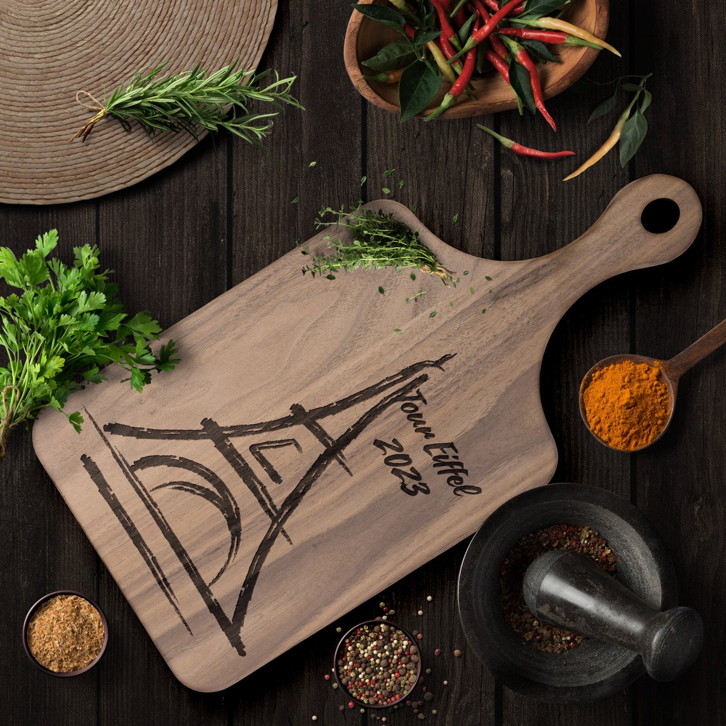 Personalized Tour Eiffel | Hardwood Paddle Cutting Board