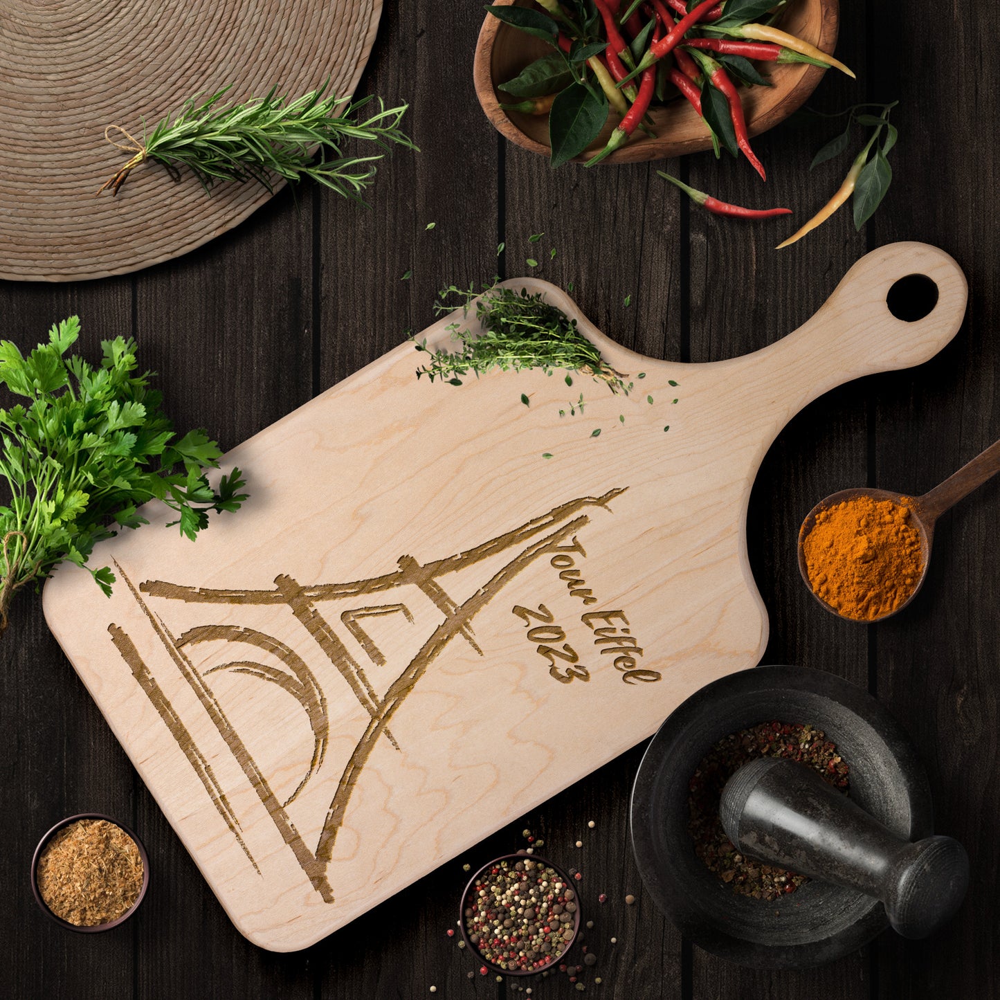 Personalized Tour Eiffel | Hardwood Paddle Cutting Board