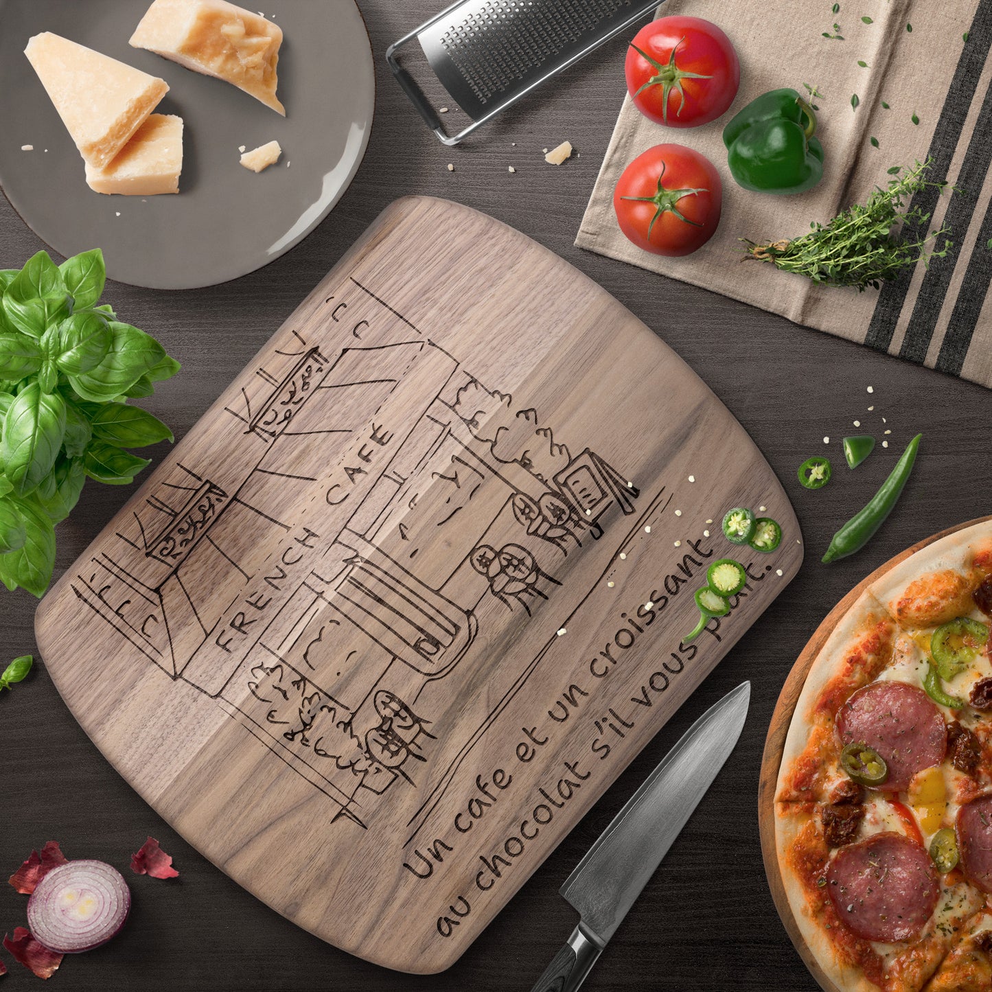 Un Cafe S'il Vous Plait | Hardwood Oval Cutting Board