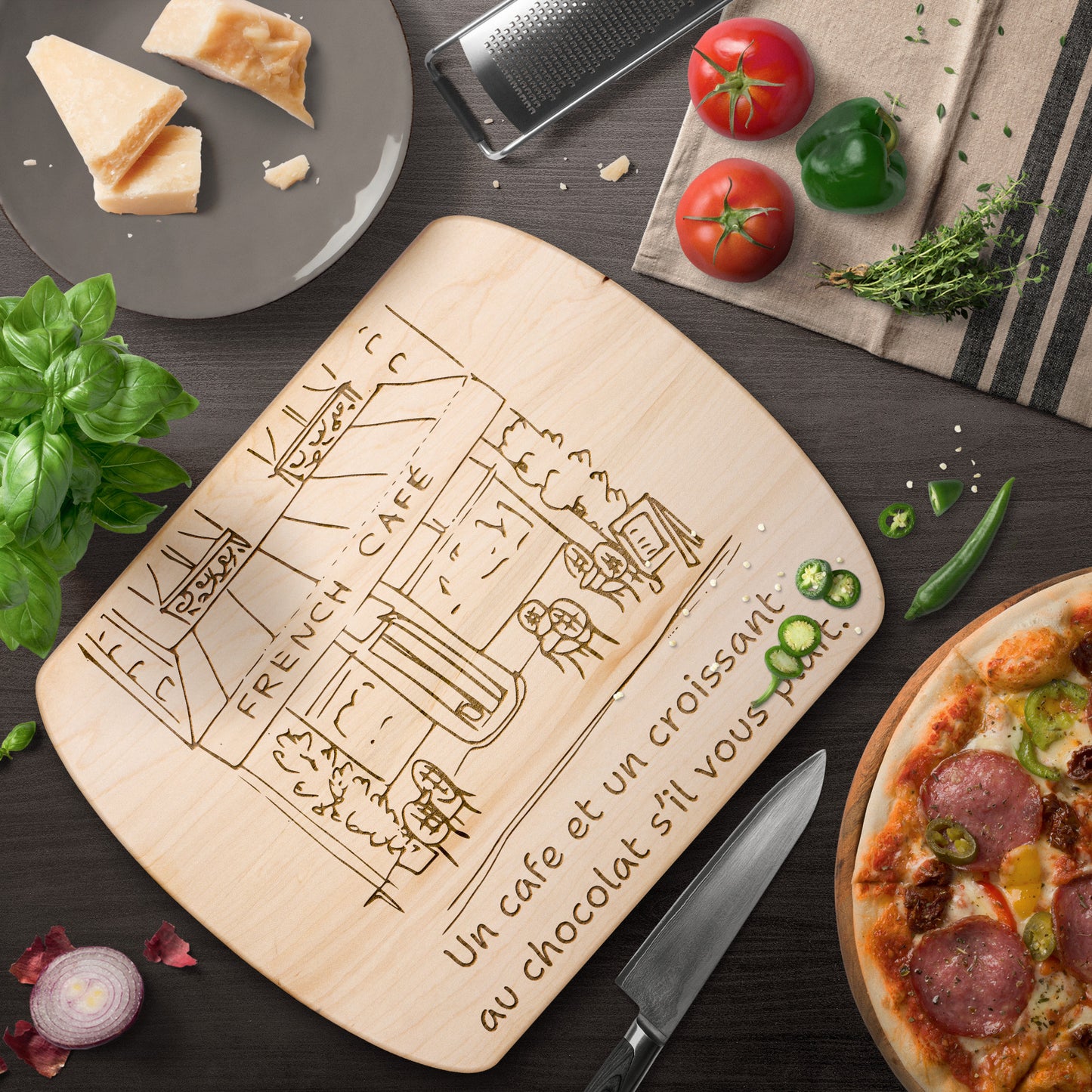 Un Cafe S'il Vous Plait | Hardwood Oval Cutting Board