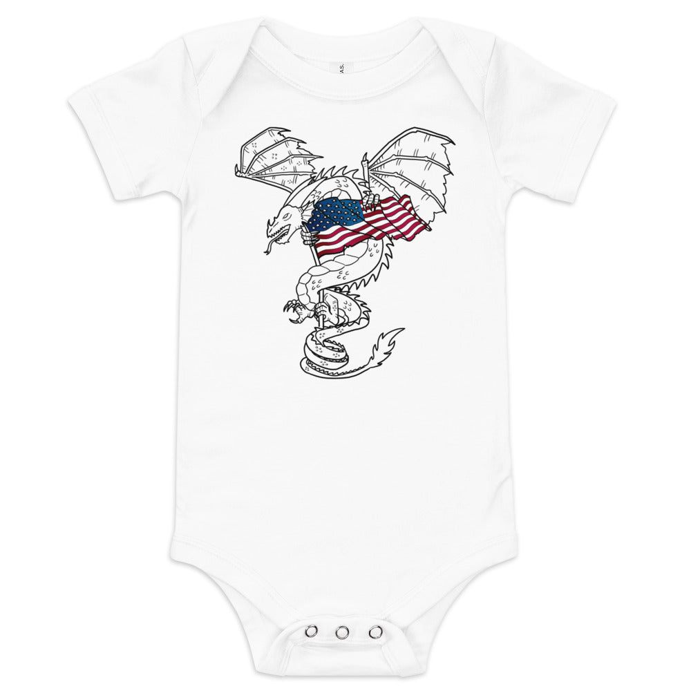 Dragon with US Flag | Baby short sleeve one piece