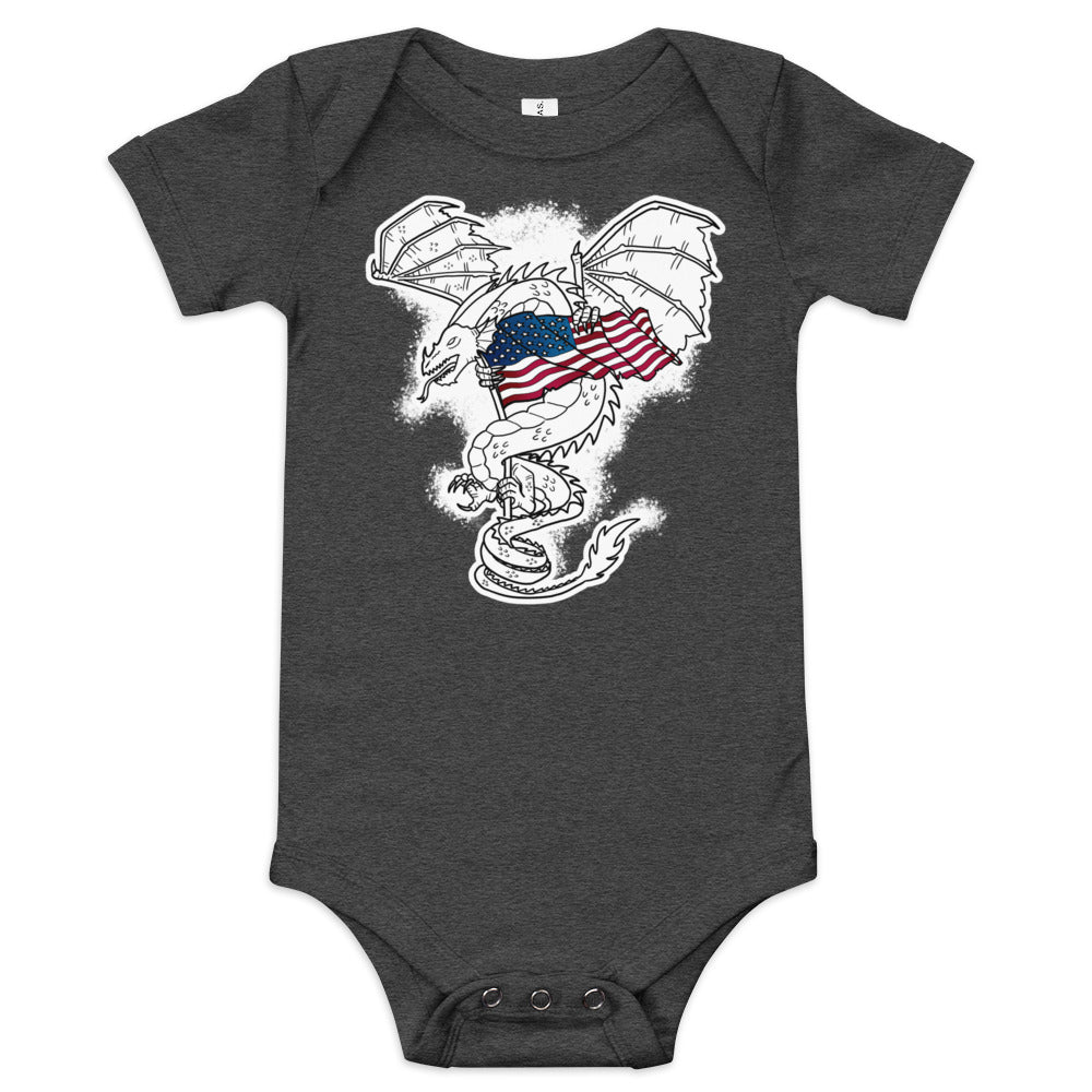 Dragon with US Flag | Baby short sleeve one piece