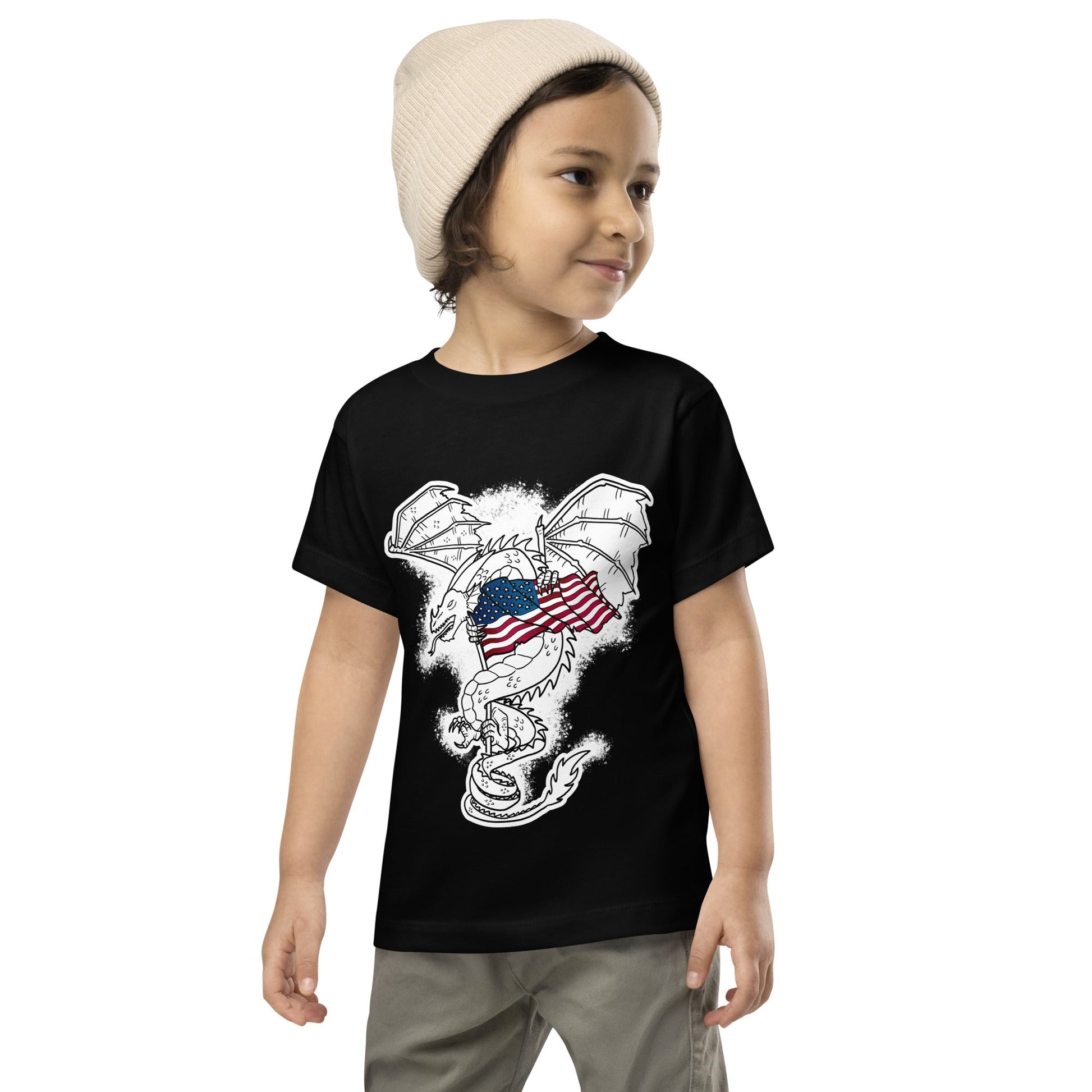 Dragon with US Flag | Toddler Short Sleeve Tee